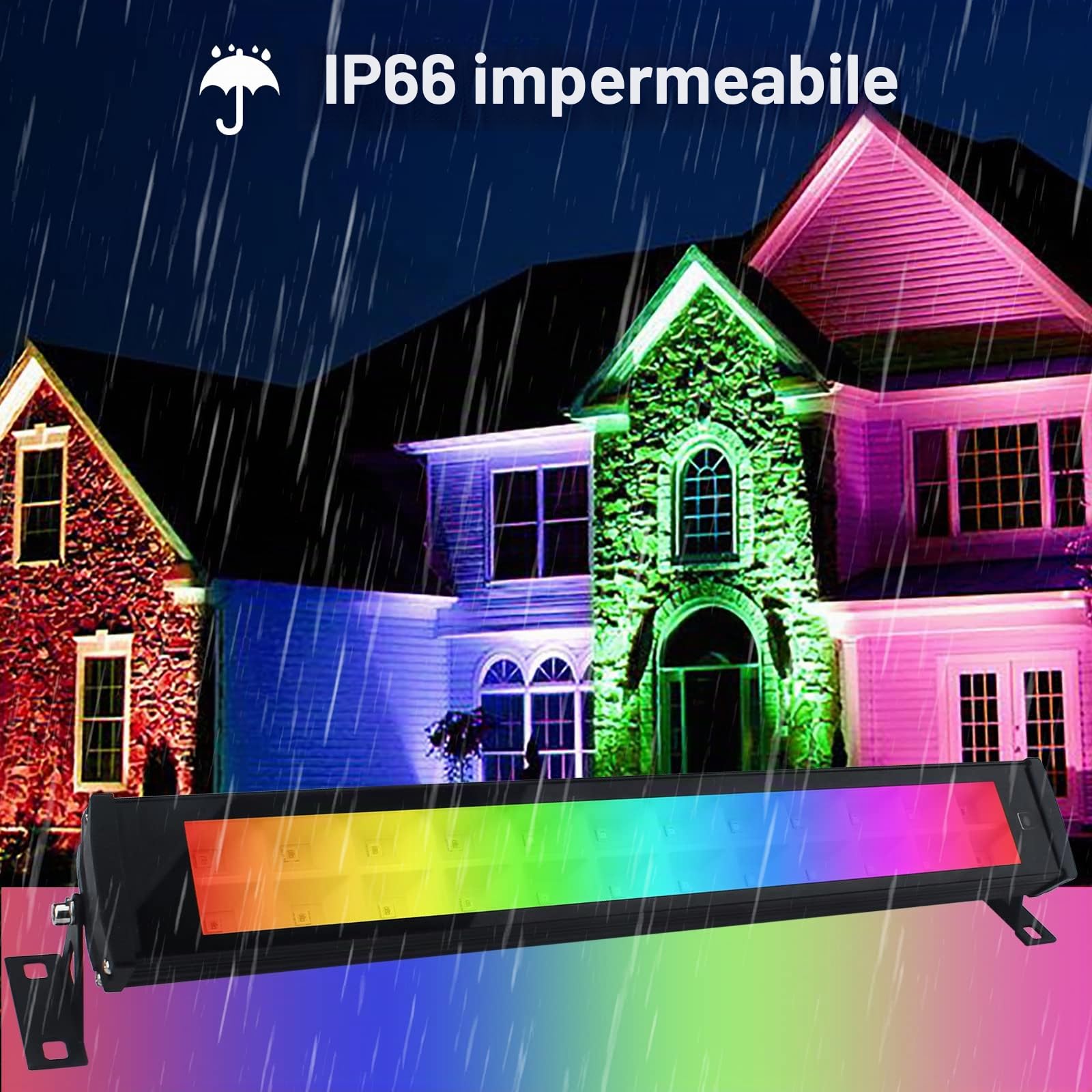 Faretto LED RGB 50W, 2 Pezzi Faro Led Rgb Esterno IP66 Impermeabile Proiettori Led rgb, Faretti Rgb con Controllo APP Bluetooth e Timer Luce d'Atmosfera RVB per Feste Natale Halloween