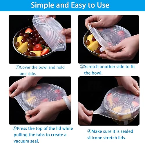 Miniatura 5 de 6 tapas elásticas de silicona de 6 tamaños, redondas, reutilizables, sin BPA, mantienen los alimentos frescos, cubiertas de silicona para varios
