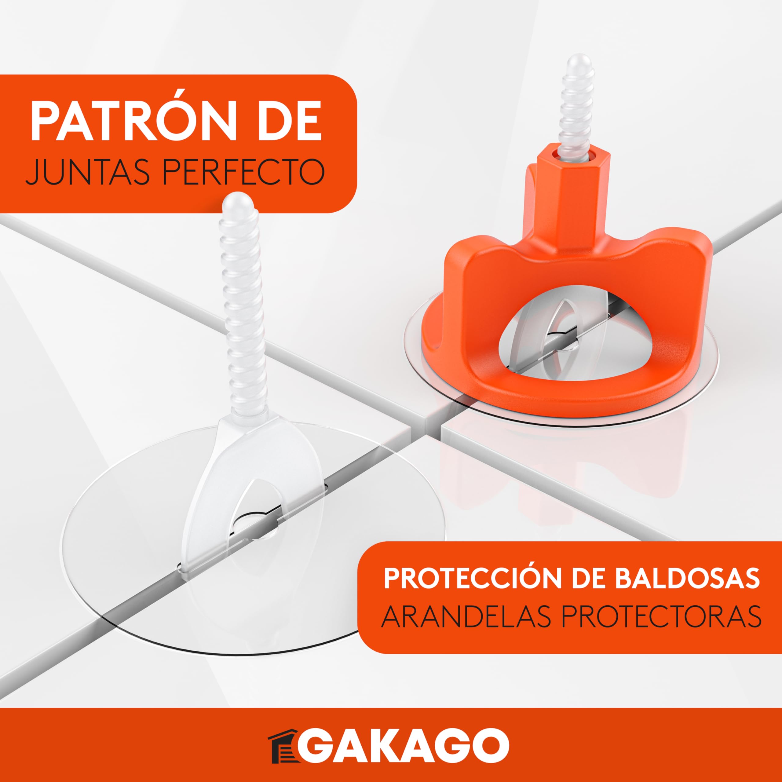 Gakago Sistema de nivelación de baldosas 200 tacos roscados de 2 mm - Ayuda a la colocación para un patrón de juntas perfecto - Gama superior para grosores de baldosa de 3-18 mm