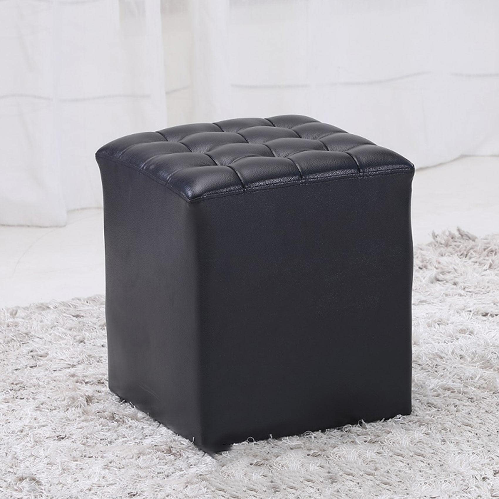 LMMIAOZ Black Square Footstool - Soft Leather Ottoman, Non-Slip Footrest, Easy to Clean, Perfect for Shoe Changing, 36x36 cm, Ideal for Living Room & Bedroom