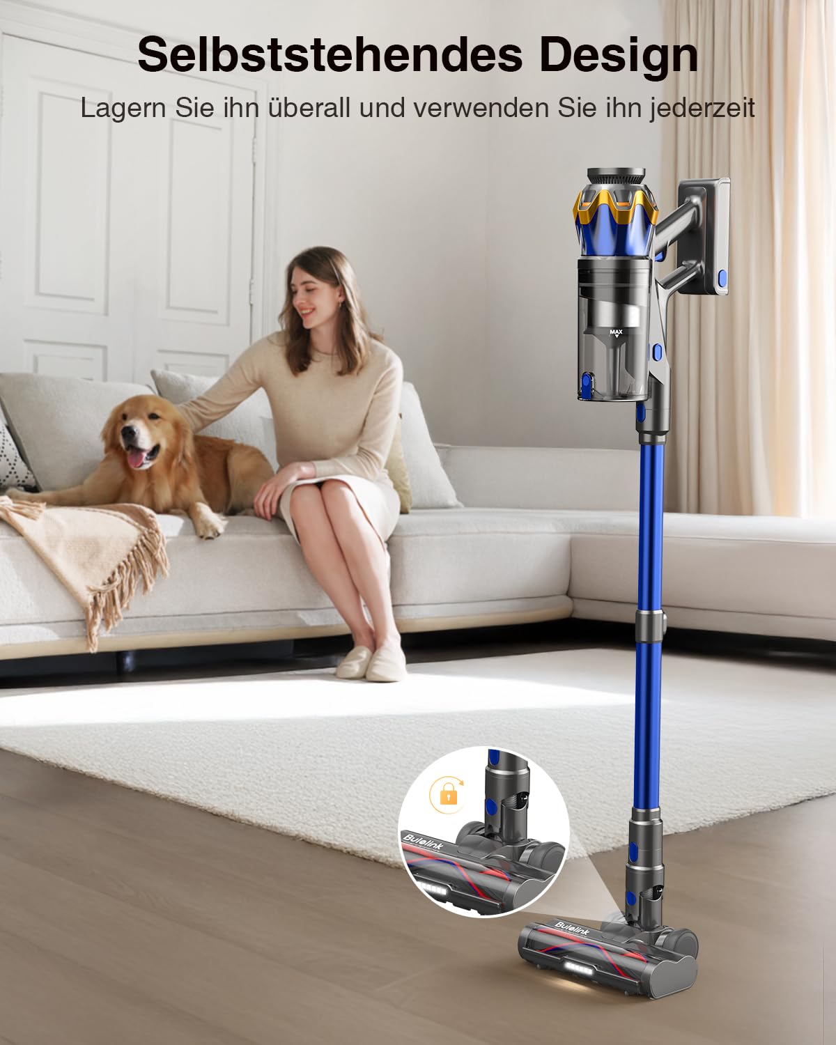 Akku Staubsauger 45000Pa 550W 65Min 1,6L Kabellos mit Display Anti-Tangle-Bürste Selbststehend
