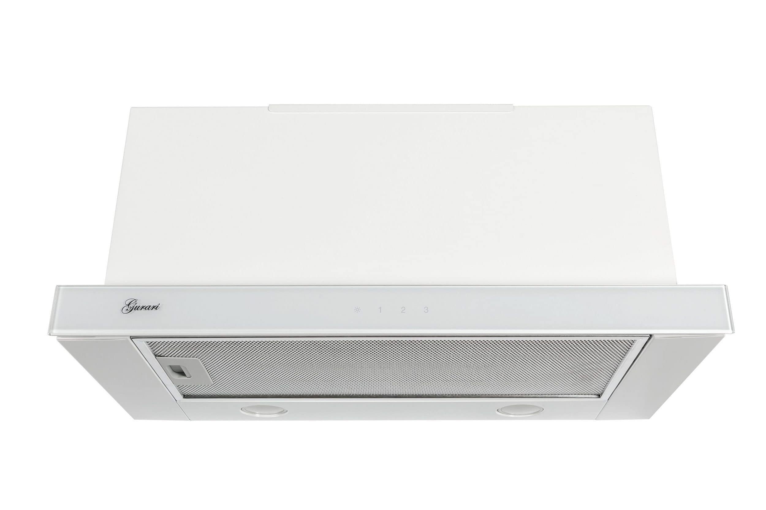 GURARI Flachschirmhaube GCH B 117 WH PRIME + Kohlefilter, Einbau Dunstabzugshaube 60 cm, Weiß, Weiß Glas, 1000m³/h,Sehr Saugstark, 3 Stufen, Abzugshaube, Ablufthaube, Umlufthaube