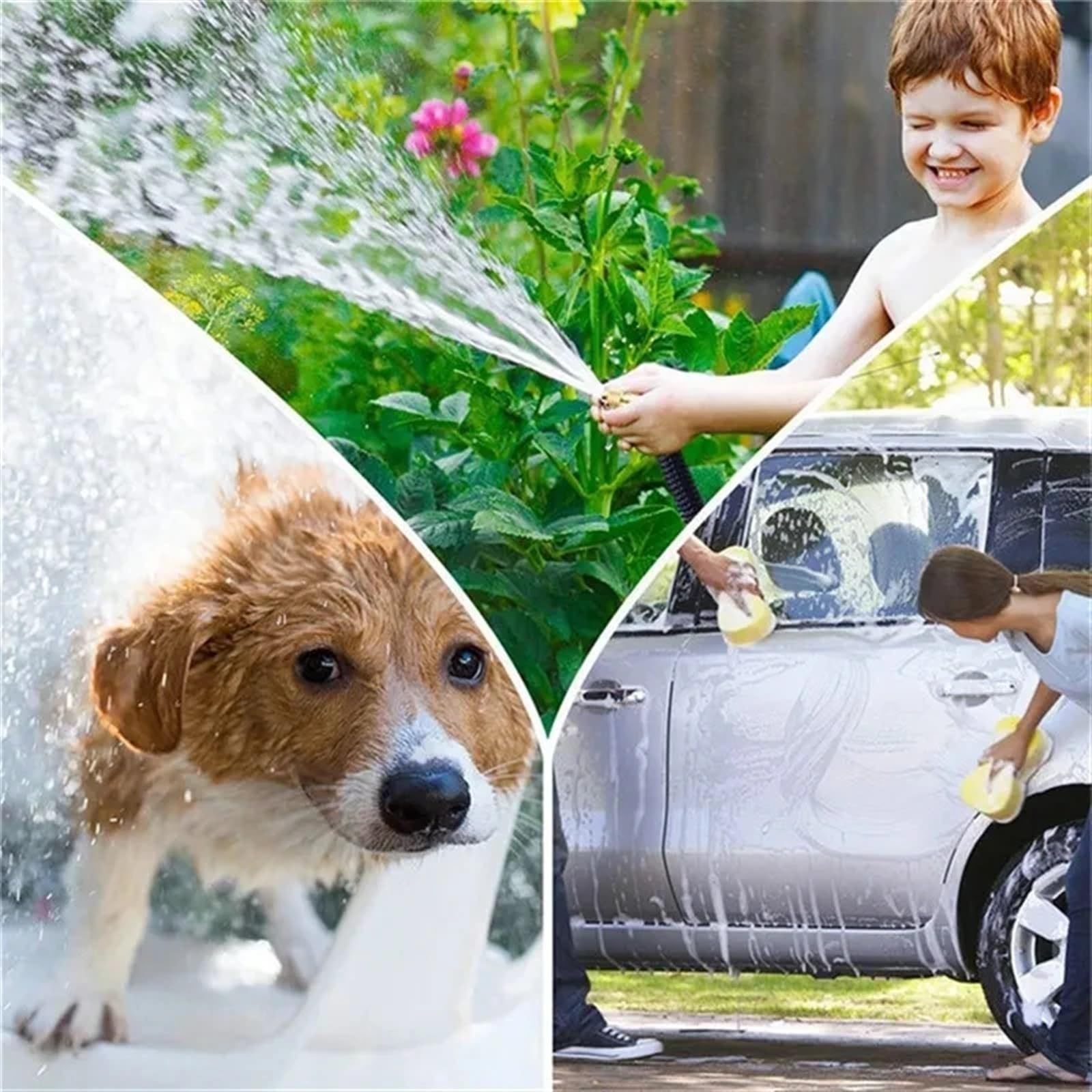 Manguera de jardín Extensible Flexible de Alta Resistencia, Manguera de Rollo de Agua, Manguera de Lavado de Autos, Conector rápido de 1/2 "de 25 pies a 150 pies(Gray,25ft)