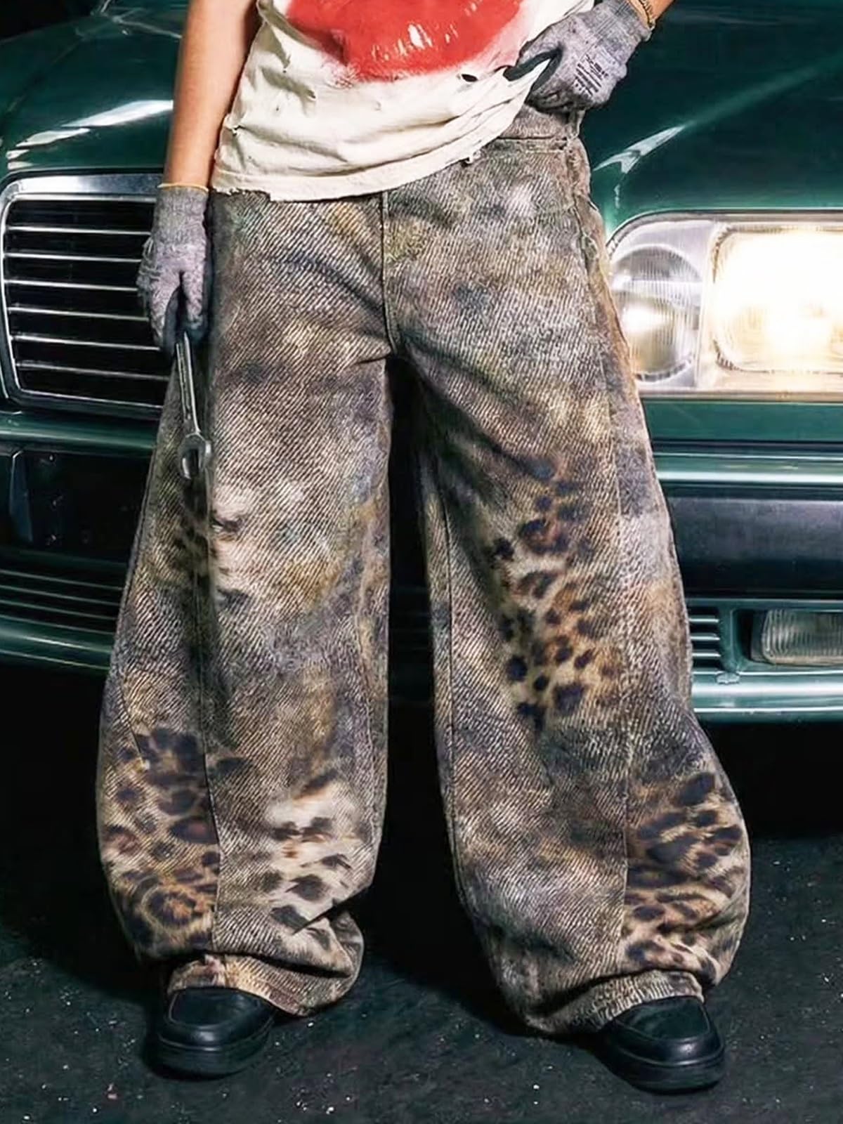 Jeans da Donna Y2K Baggy Print Jeans Jnco Pantaloni in Denim Vintage a Vita Alta Hip Hop con Stile Street retrò