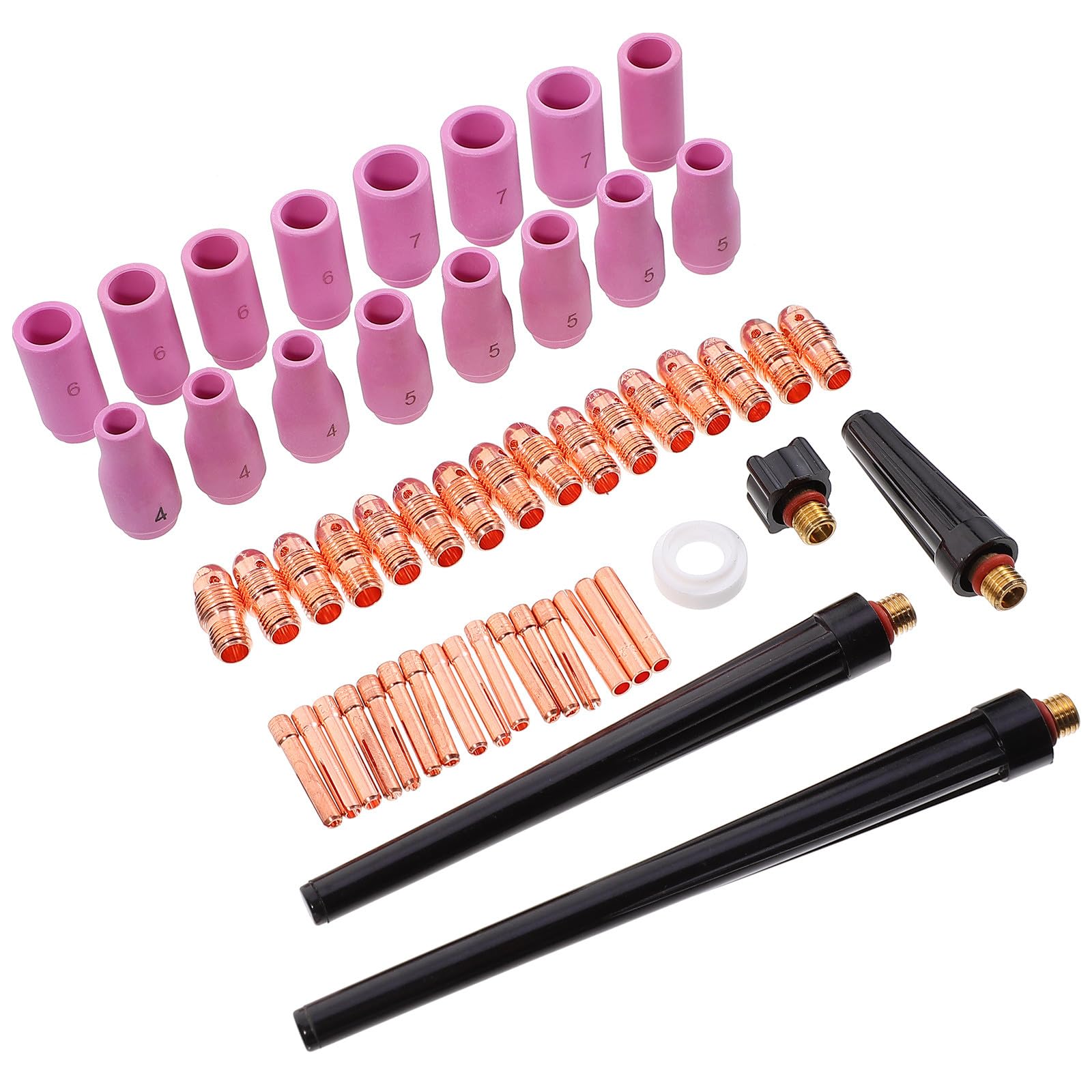 VALICLUD Set 53 Pezzi Accessori per Saldatura Ugelli in Ceramica e Supporti in Rame per Torcia Tig, Alta Efficienza e Flusso Gas Uniforme per Lavori di Saldatura