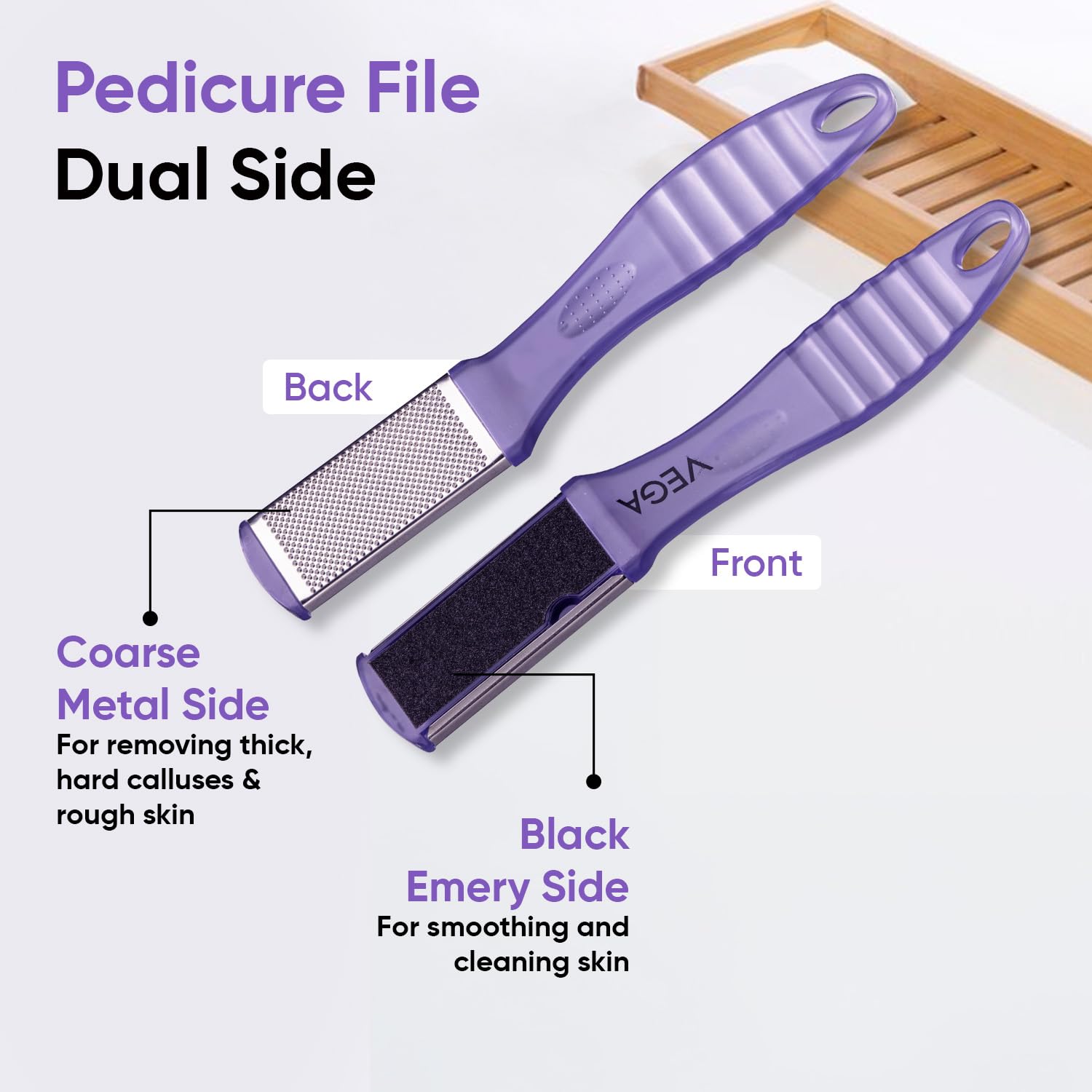 VEGA Portable Pedicure Foot File for Dead Skin, Hard Skin & Callus Removal | Dual-Sided Foot Scrubber for Cracked Heels | Smooth & Soft Feet | Pedicure Tool for Men & Women | Home & Salon Use (PD-03N)