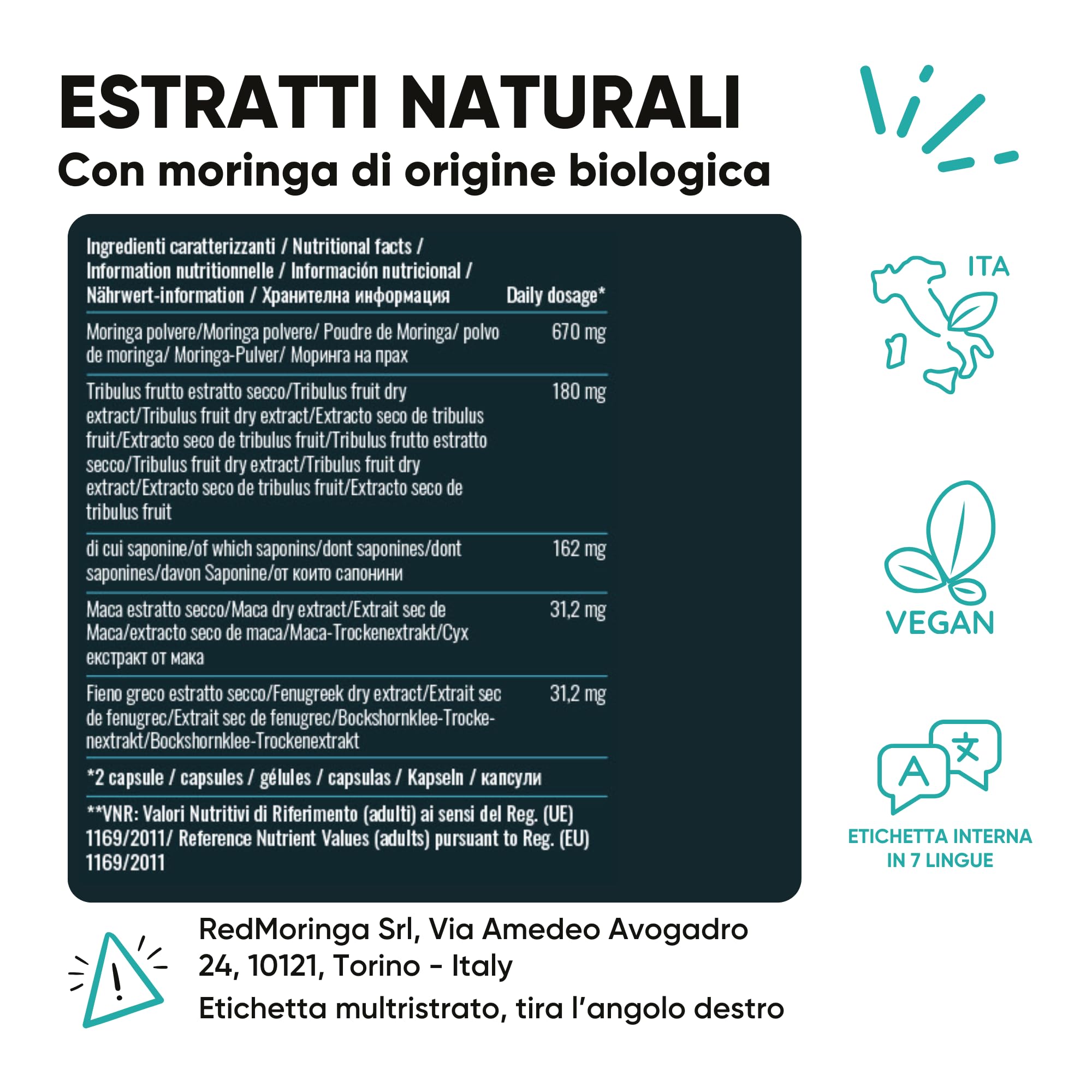 Trattamento BOOST T Uomo – T-Booster Potente con Tribulus Terrestris 90% Saponine + Maca Peruviana + Moringa BIO + Zinco 300 Compresse | Forza, Massa e Vigore | RedMoringa