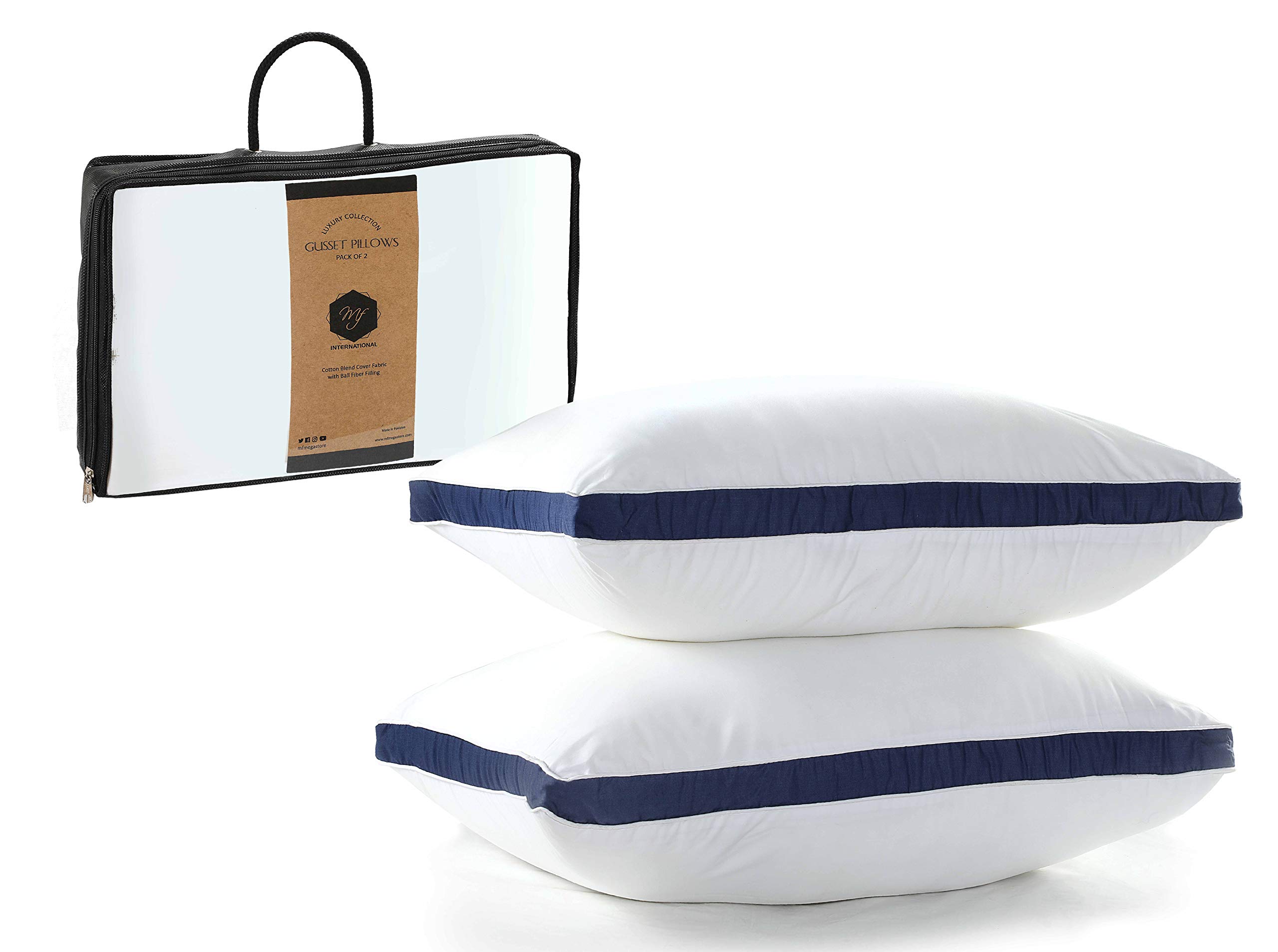 Pillows | Gusset Pillows | Pillow 2 Pack | Pillow Inserts | 20 x 26 in/51 x 66 cm | Luxury Hotel Quality | Hypoallergenic, Cotton Blend Cover, Virgin Ball Fiber Filling (Navy Blue, Standard | 20 x 26)