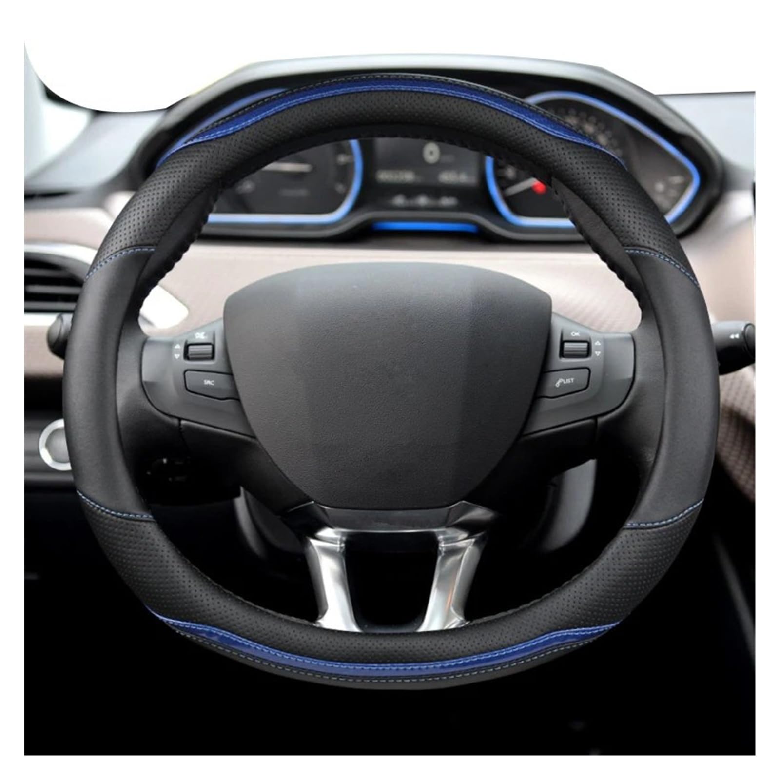Copri Volante per Auto Per Peugeot 208 2012~2018 Per Peugeot 308 2014~2021 2008 2013~2018 Coprivolante Per Auto In Fibra Di Carbonio E Pelle Copri Volante(Nero)