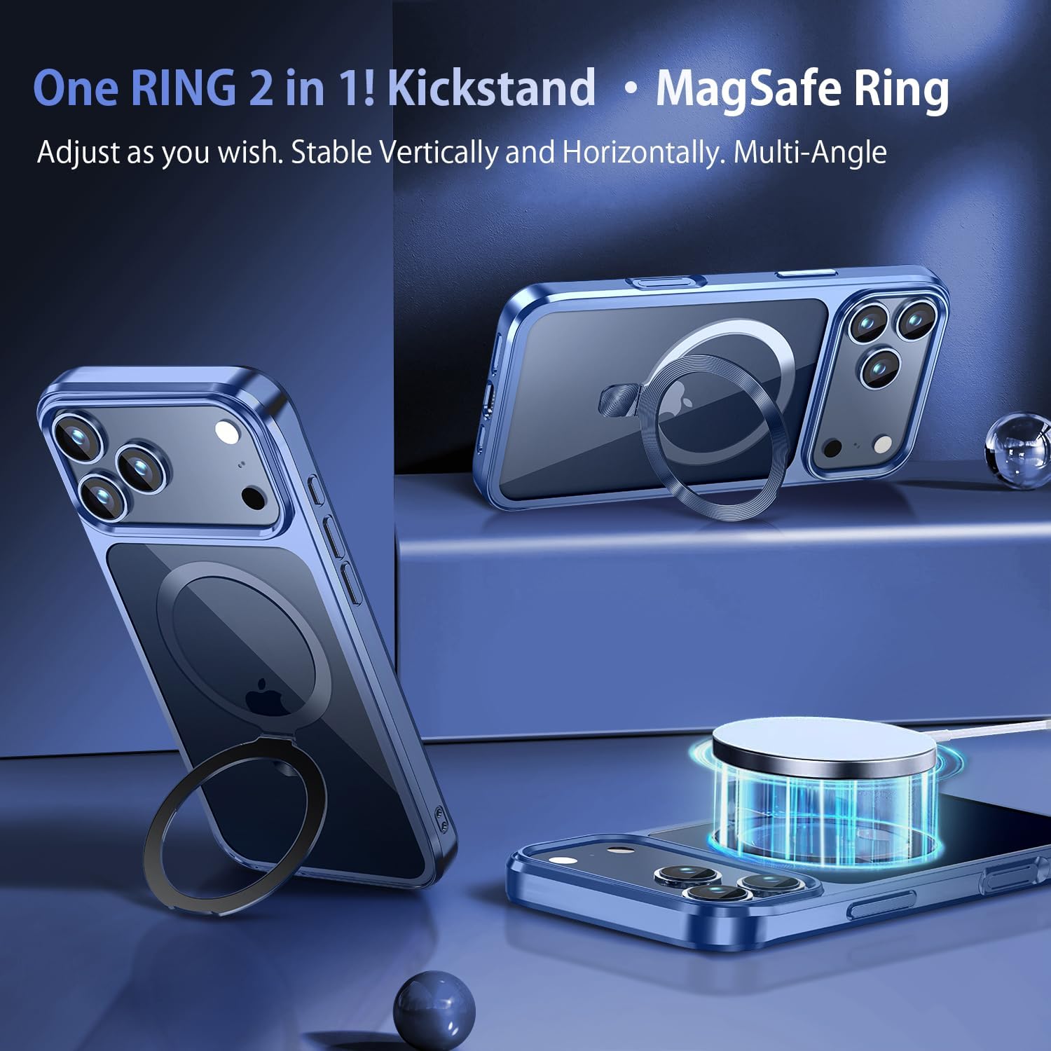[CD Ring Compatible with MagSafe Invisible Stand]Magnetic for iPhone 17 Pro Max Case, [Electroplated Bumper Non-Yellowing][Look as Bare iPhone]Slim Clear Case with Holder for Women Men Girls, Blue - Image 2