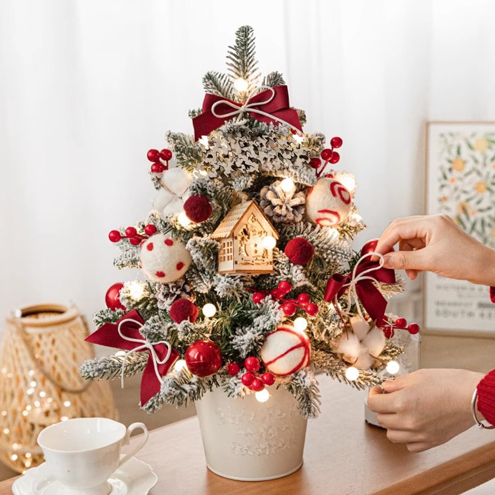 Arbol de Navidad Pequeño de 45m/60cm con Base Árbol de Navidad de Mesa Plantas Artificialesde Plástico para Hogares, Hoteles, Centros Comerciales, Escaparates(Red,45cm/17.7")