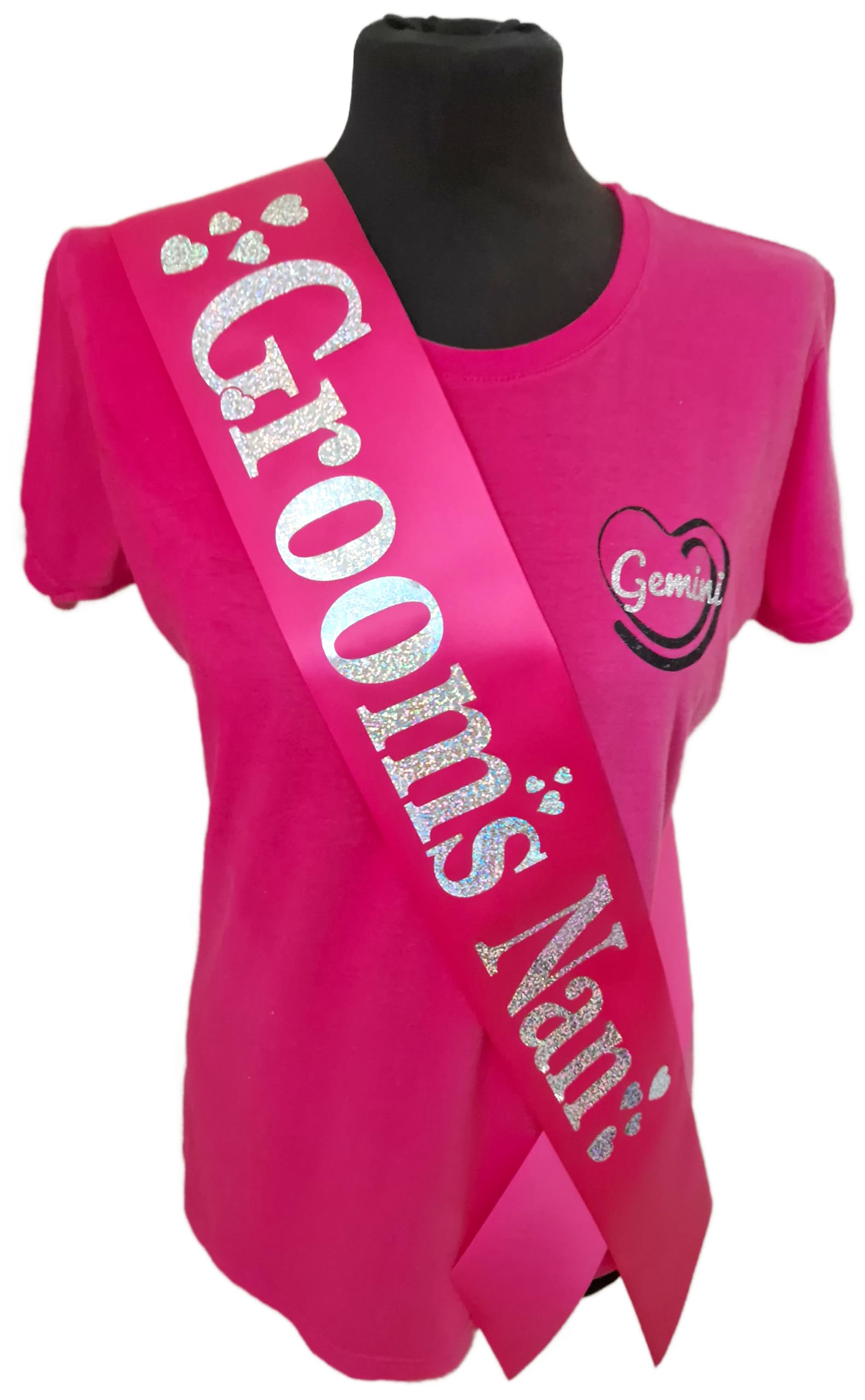 Hen Party Sashes - Beautiful fuchsia satin ribbon with silver holographic text and heat embelishments - Grooms Nan
