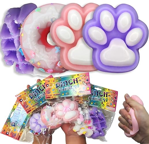 4pcs Taba Squishy Cat Paw Donut Squeeze Toys, Kawaii Mochi Sensory Toys, fufu Squishy for Cute Toys,Fidget Novelty Things,Suitable for Kids Teenage