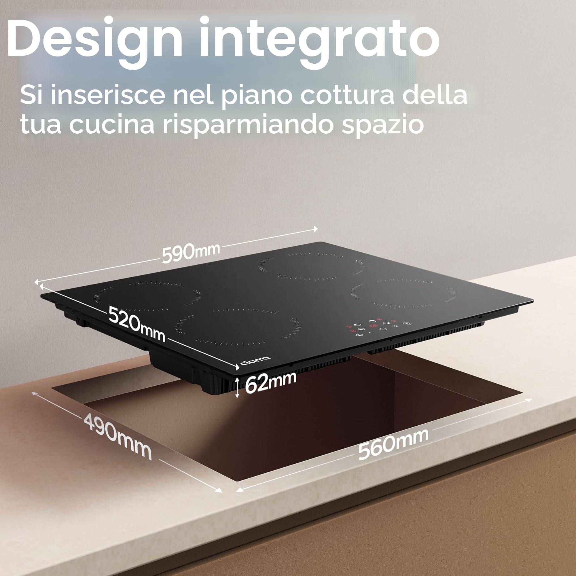 CIARRA Piano Induzione 4 Fuochi, Fornello Induzione con Sicurezza Bambini, Controllo Touch, Timer, 59CM, AWBBIH4-A | Blocco Bambini, Controllo Touch, Timer, Spegnimento Automatico, AWBBIH4-A