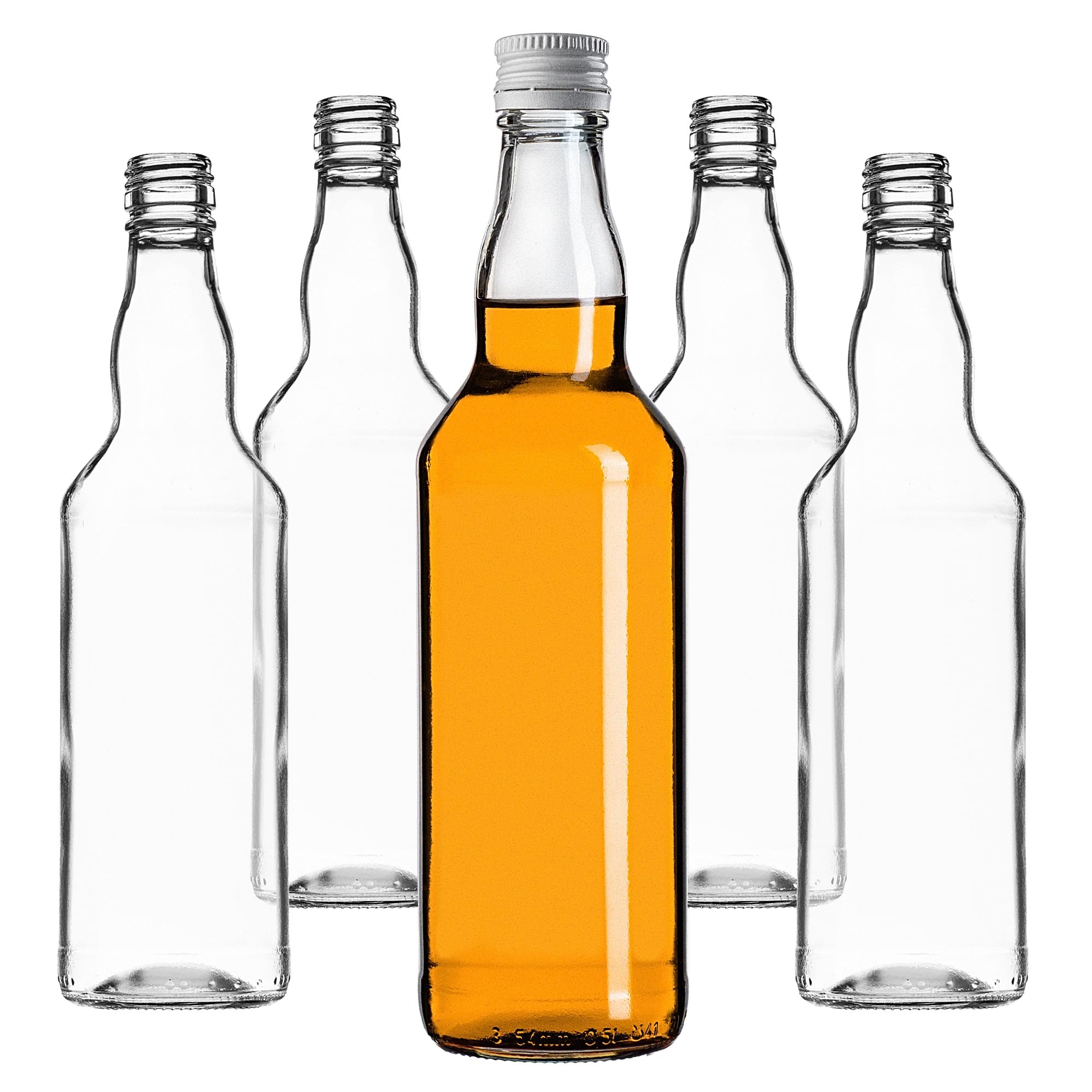KADAX 50er Set Glasflaschen 500ml mit Schraubverschluss Weiß – Leere Flaschen zum Befüllen für Saft, Likör, Öl, Essig & Sirup, Refillable Glass Bottles