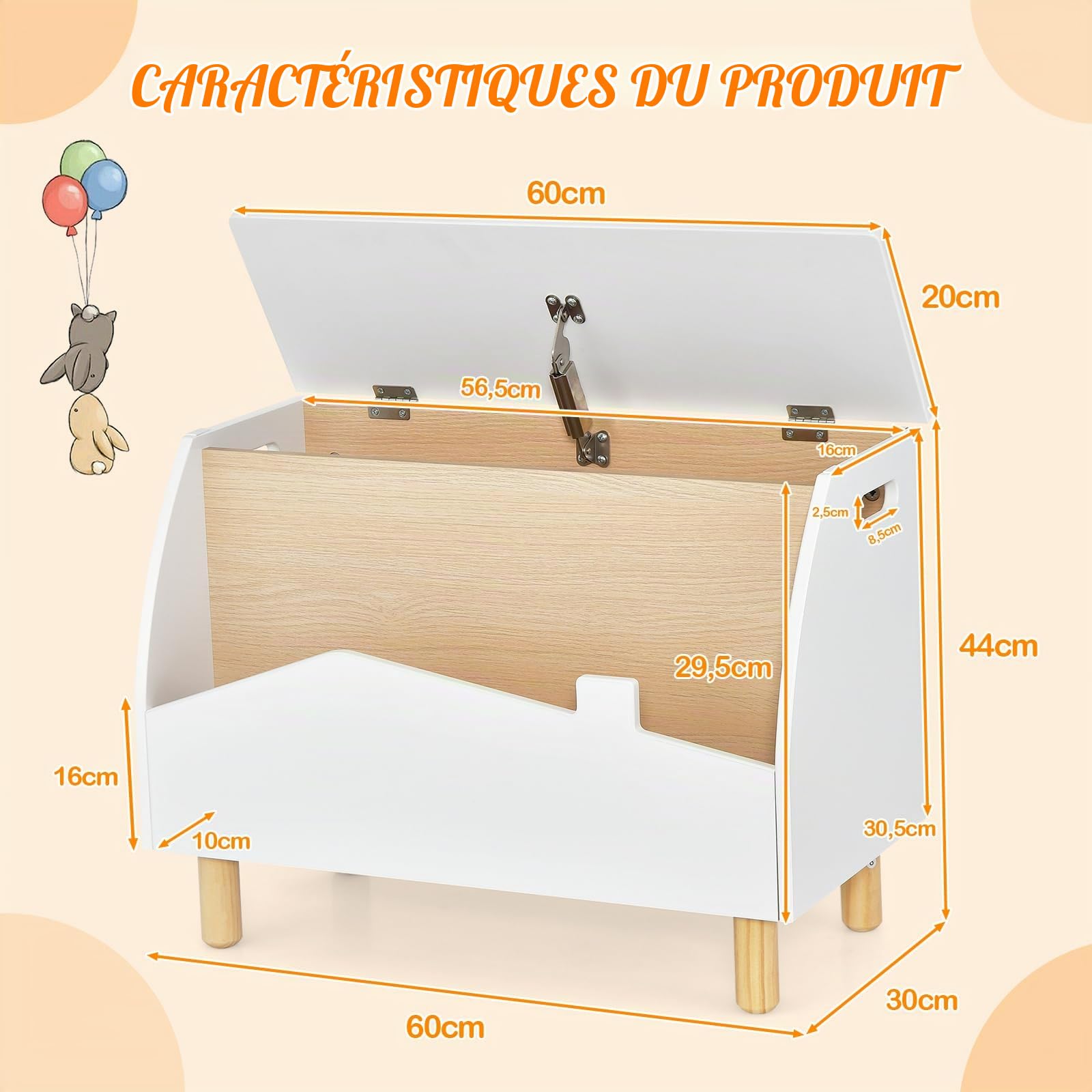 GOPLUS Coffre a Jouets Enfant, Meuble Rangement Jouets Enfant Garçons Filles, avec Pieds en Bois de Pin, Poignées et Charnière de Sécurité, Étagere de Livre pour Chambre d'Enfant (Blanc)
