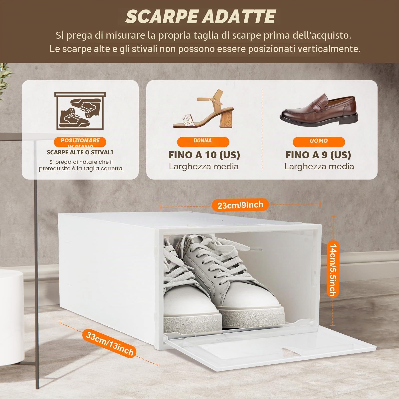 20 scatole per scarpe, in plastica trasparente, pieghevoli, impilabili, organizer per scarpe, contenitori per armadio, camera da letto, piccoli spazi (bianco)