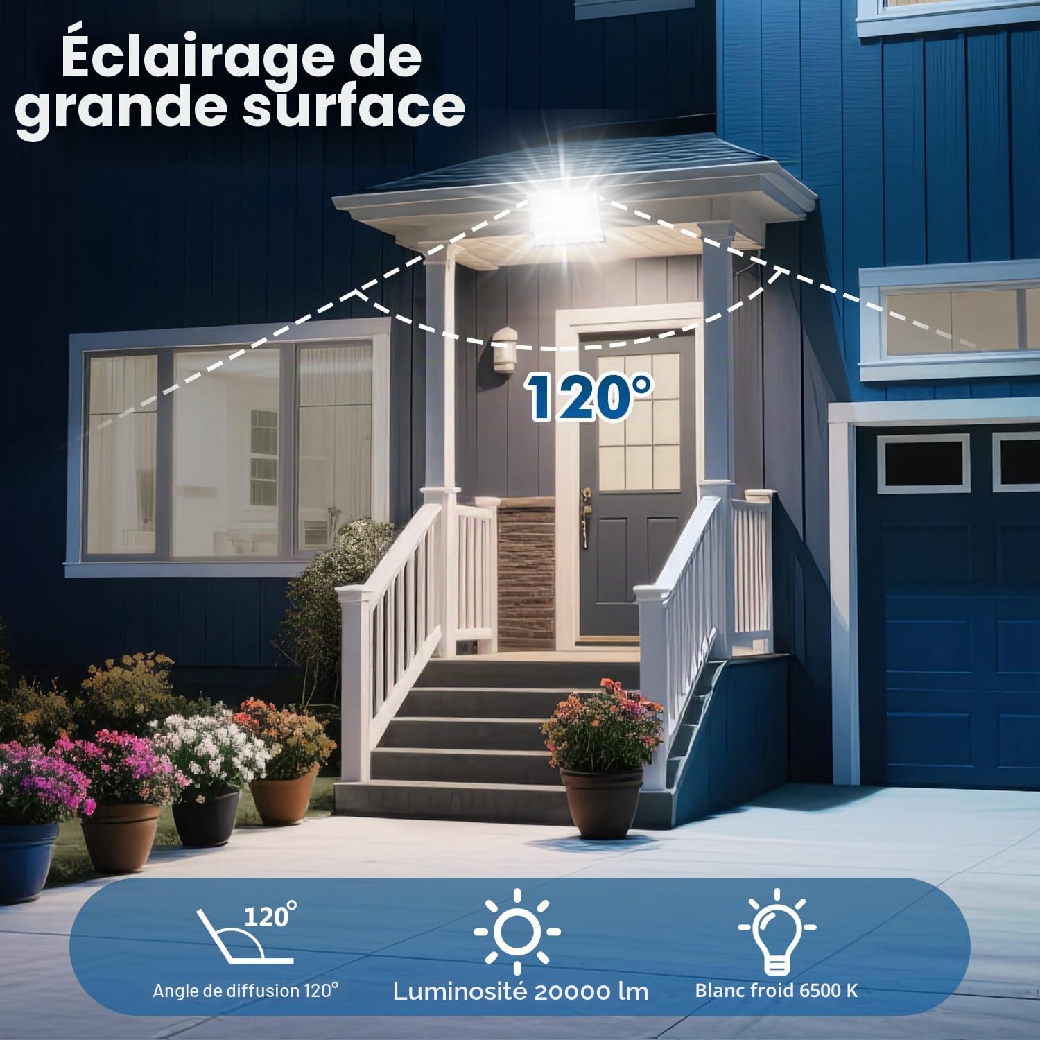 Projecteur Led 200w, Projecteur 200w, éclairage de sécurité LED d'extérieur 6500K, IP66, Blanc lumière du jour, pour entrepôt, jardin, garage, terrasse et parking