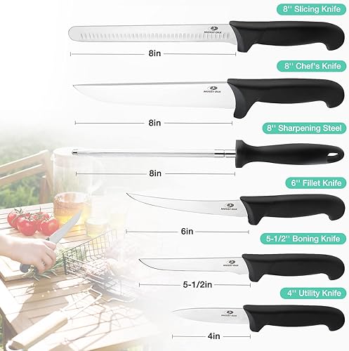 Miniatura 2 de Mossy Oak Juego de cuchillos de cocina, 6 cuchillos de chef con bolsa de rollo, cuchillo afilado de acero inoxidable para cortar carne, frutas y