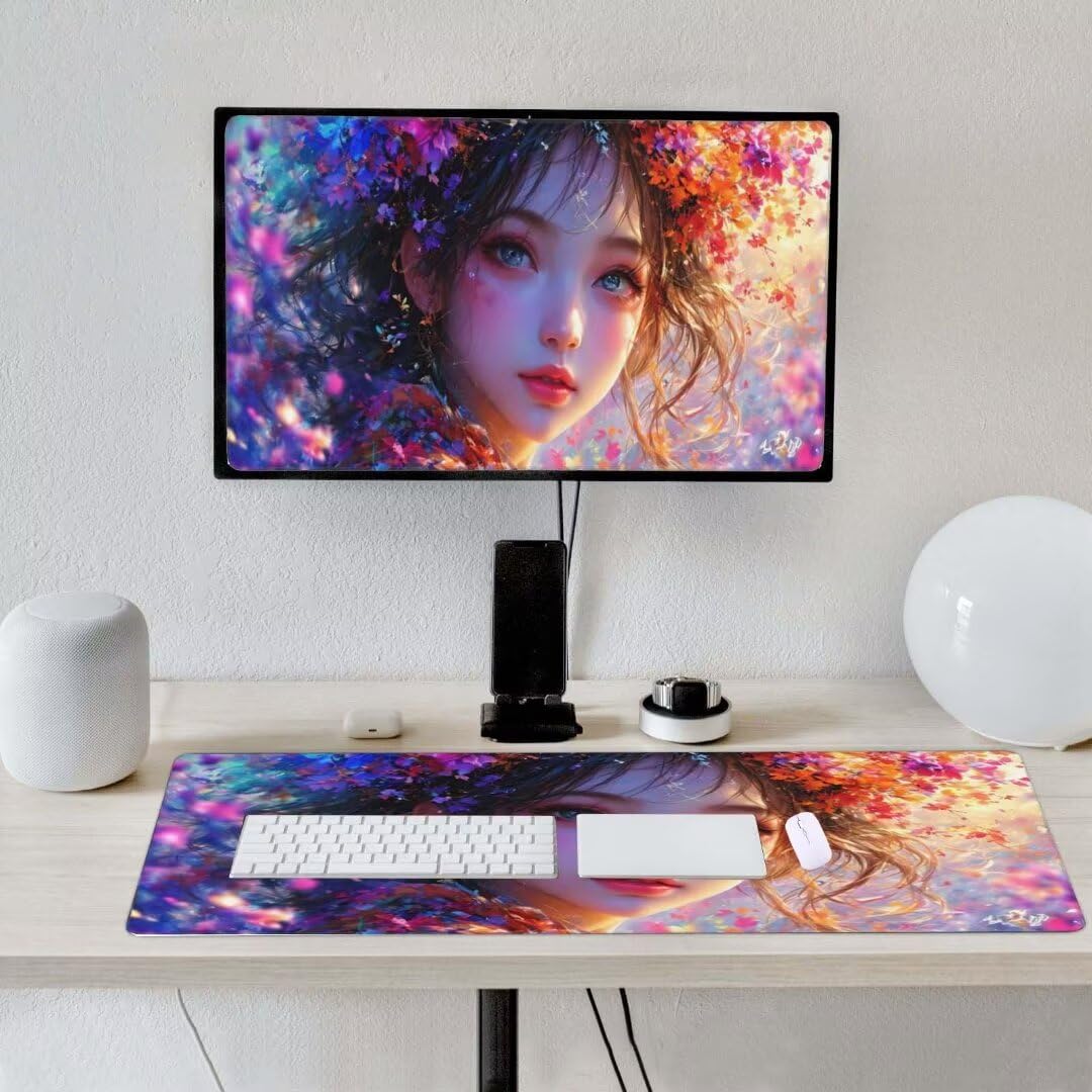 Alfombrilla de ratón 1400x600x3 MM, Alfombrilla Ratón XXL Extendida de Gran Tamaño con Bordes Cosidos, Base de Goma Antideslizante Almohadilla para Teclado, Flores de Mujeres S-10205