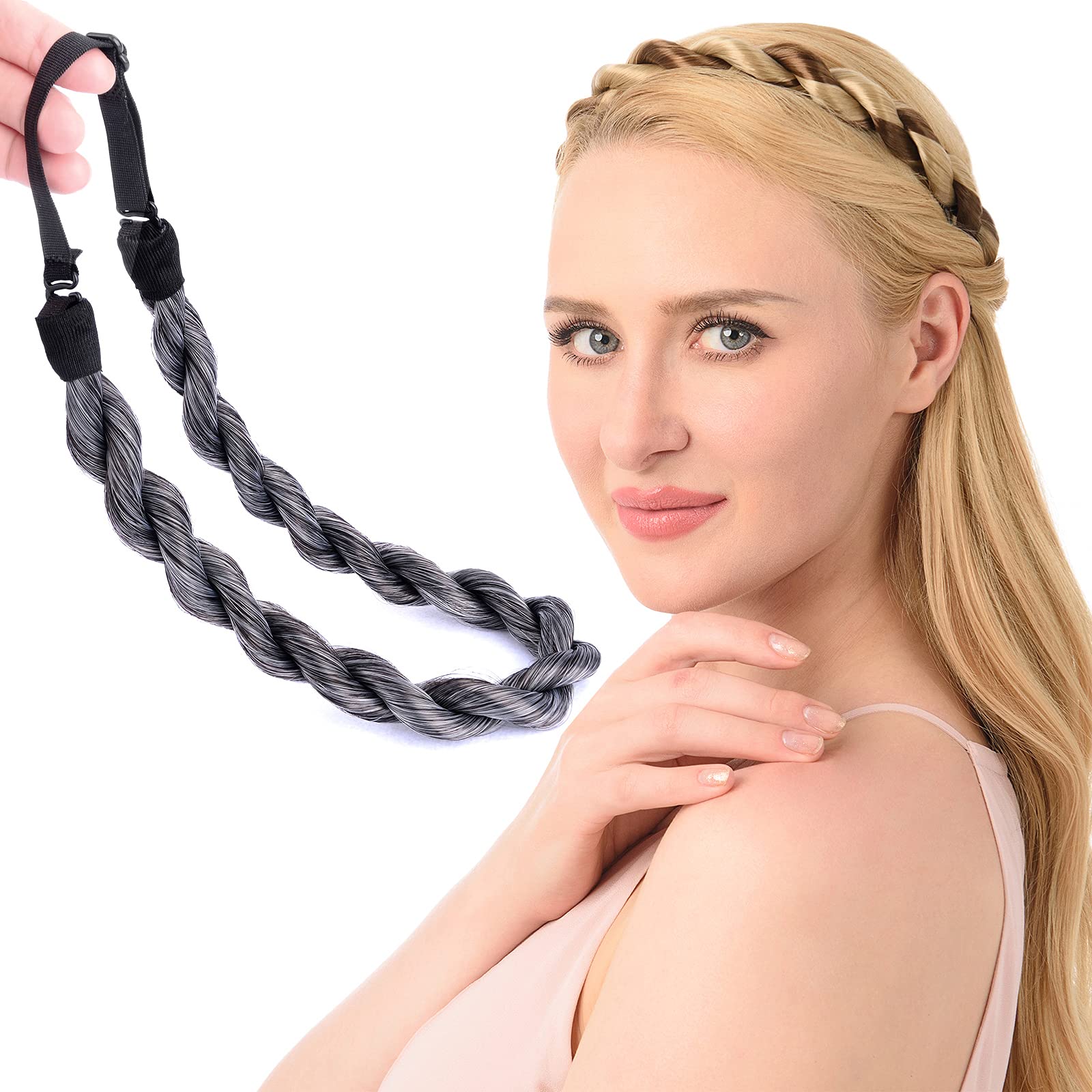 DIGUAN Thin Synthetic Hair Braided Headband Hairpiece Women Girl Beauty Accessory (Dark Gray)