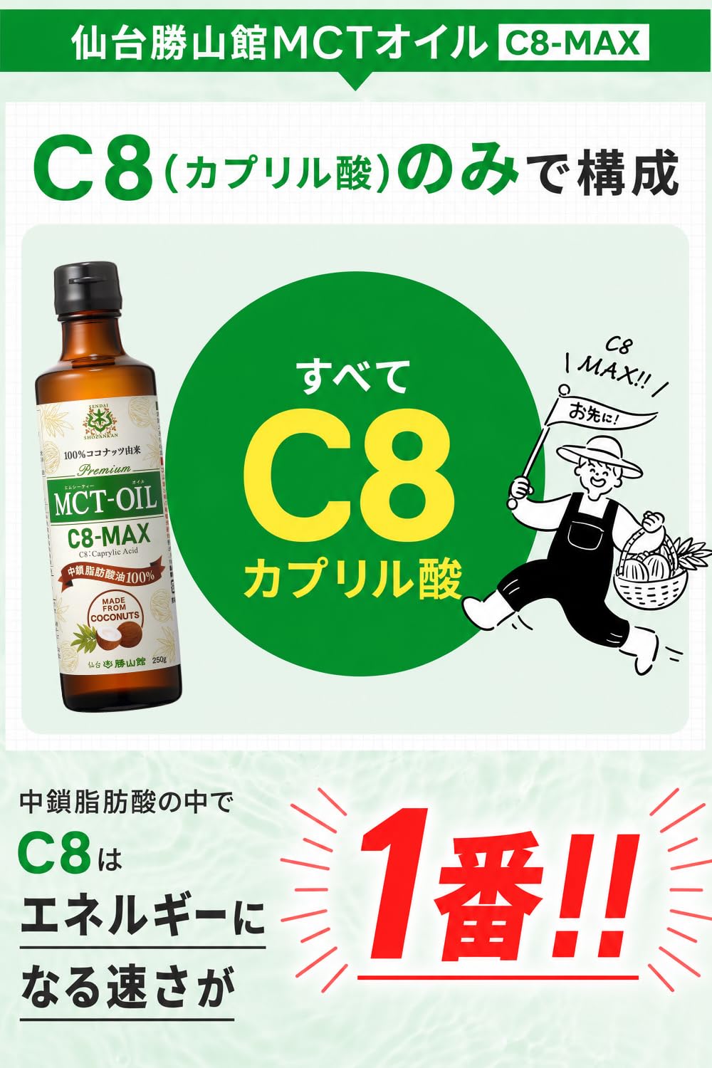 Amazon | 【TVで話題】MCTオイル 仙台勝山館 C8-MAX 450g×3本セット