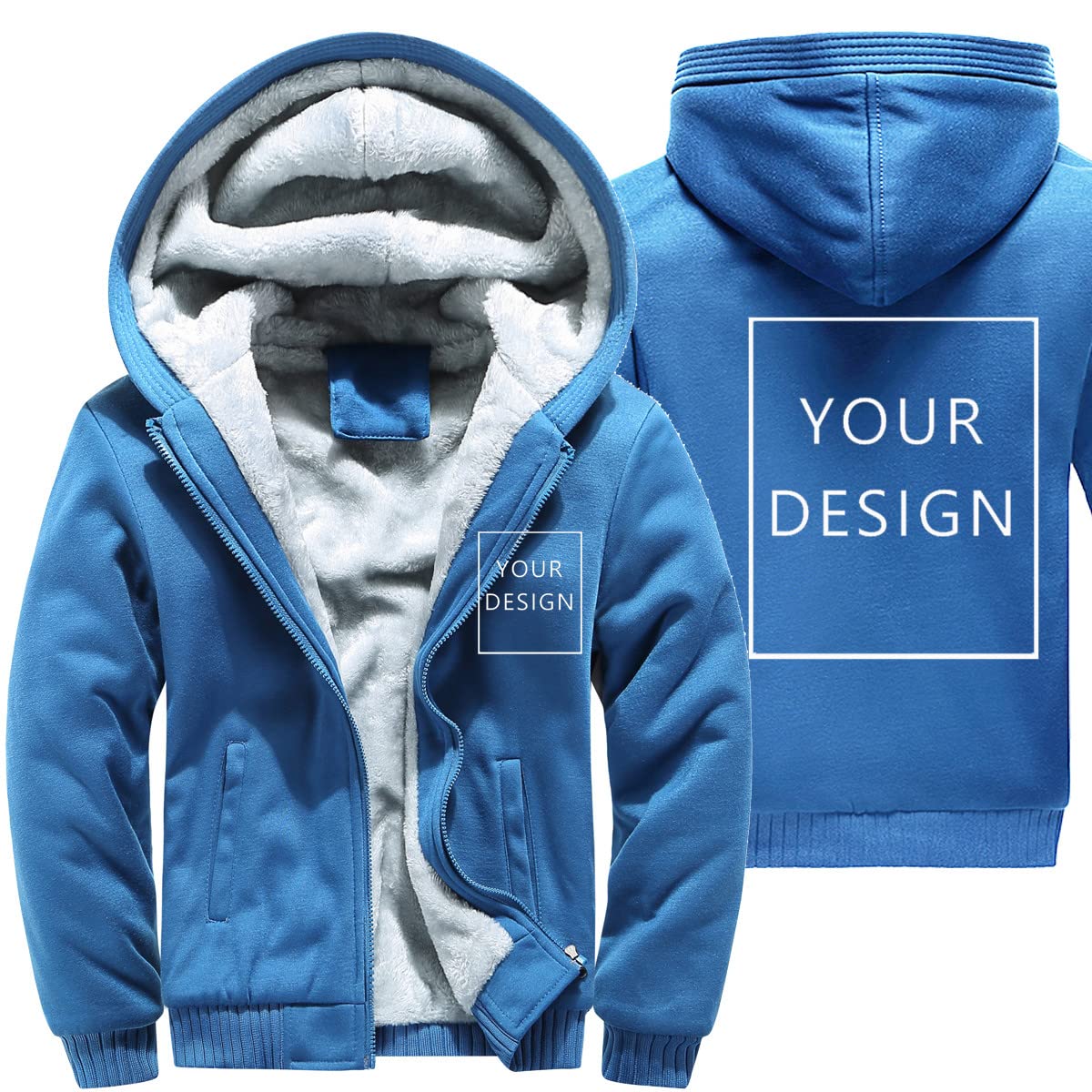 Alrrgpb Men's Blue Custom Hoodie For Design Your Own Jacket Add Text Personalized Full Zipped Sweatshirt