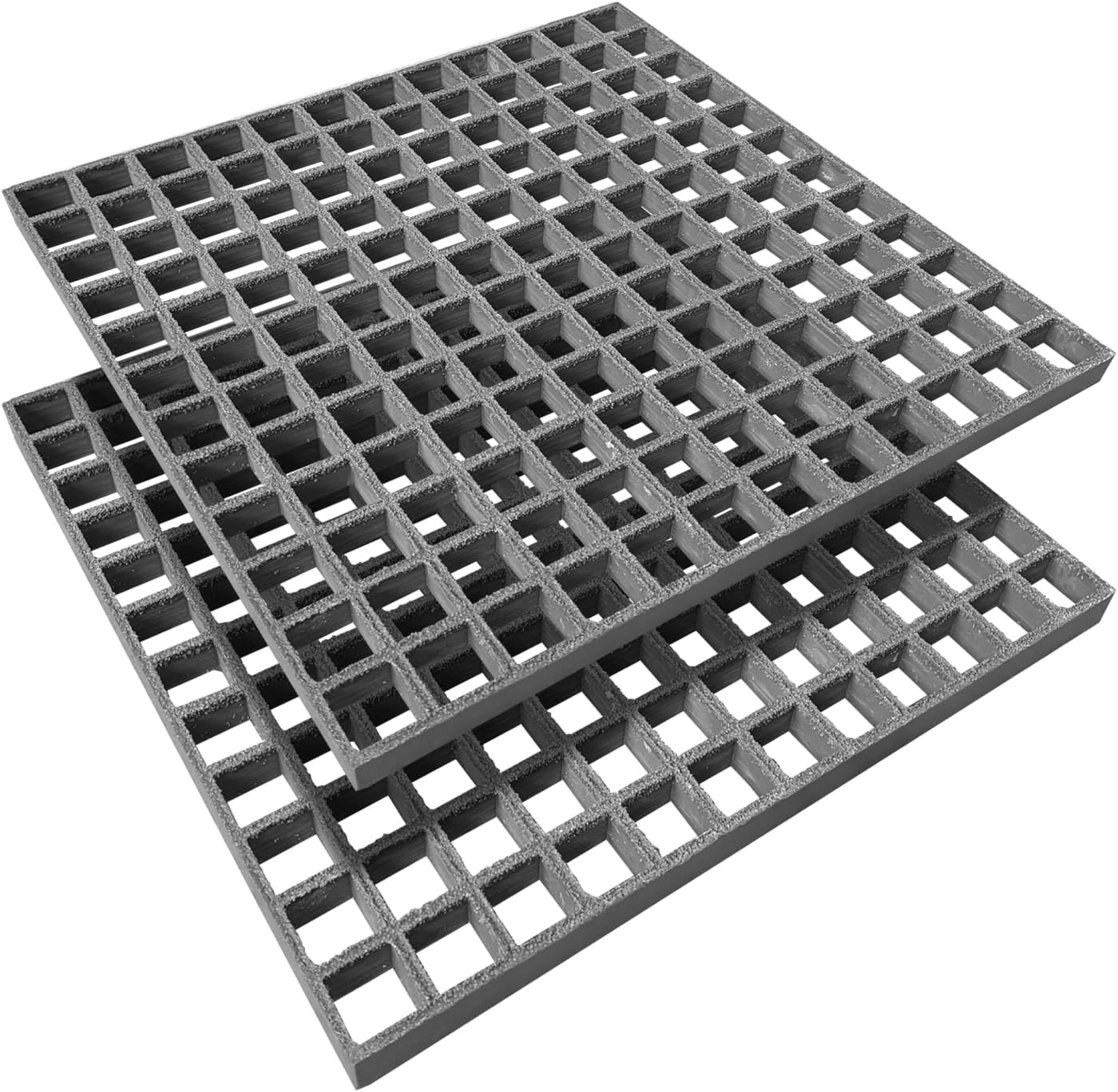24x24x1.5in Gritted Fiberglass Molded Grating, 2' x 2' Heavy Duty FRP Industrial Grating Panel Non-Slip Grit-top Surface Micro-Mesh 3/4" Openings Bar Grille Plate for Car Wash,Decks,Grey