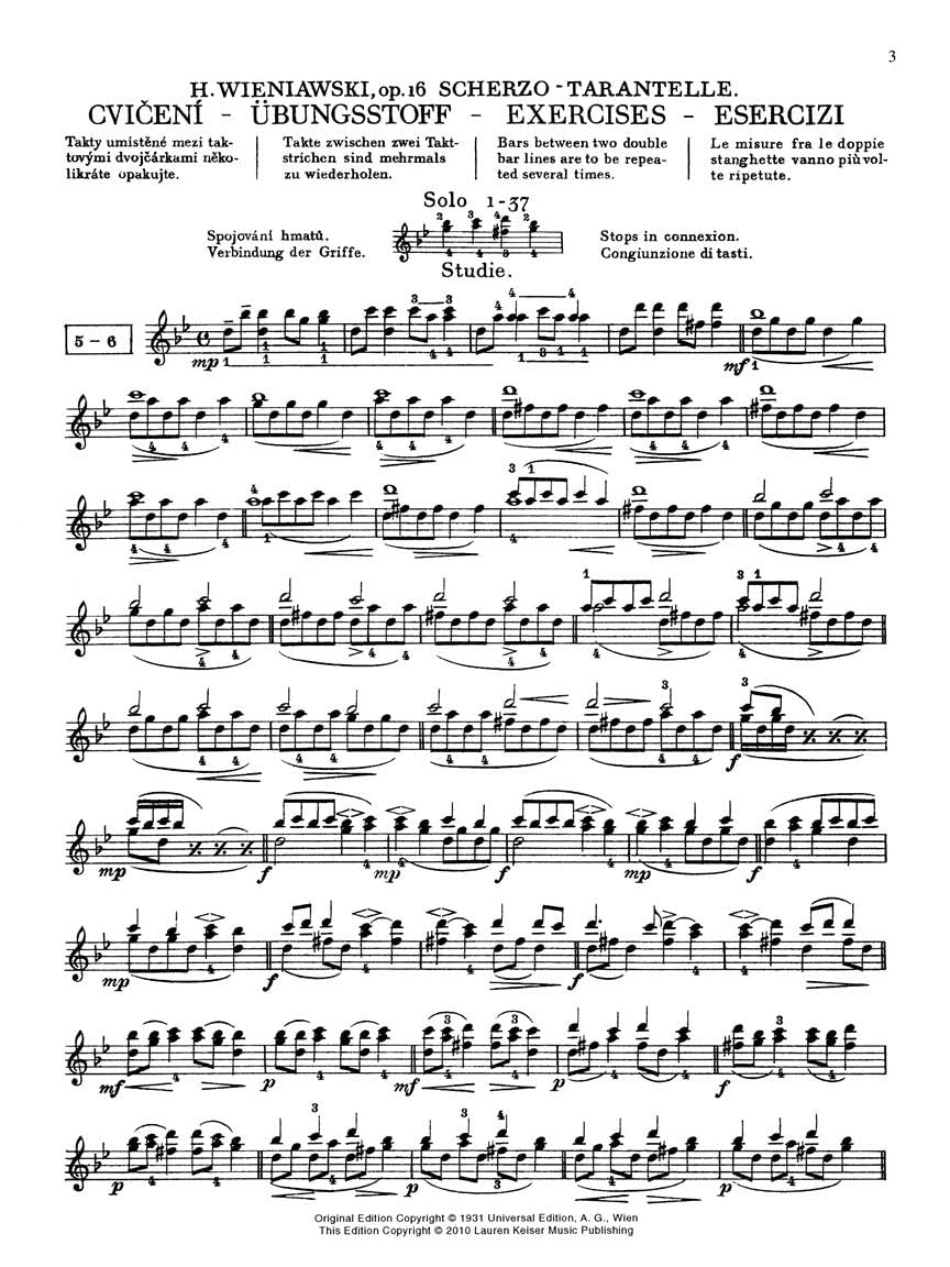 Scherzo-Tarantelle: with analytical studies and exercises by Otakar Sevcik, Op. 16 Violin and Piano critical violin part