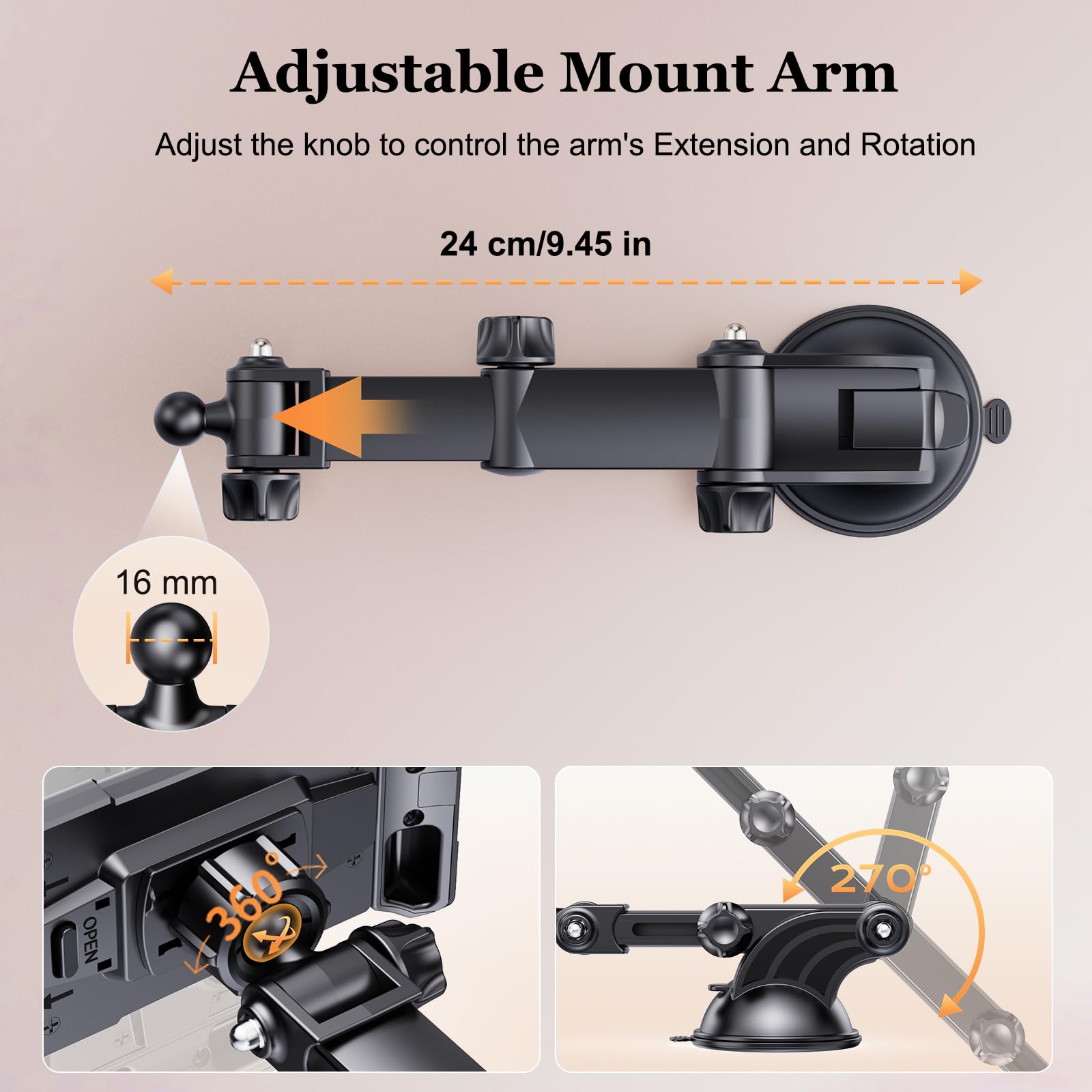 OHLPRO Tablet Holder Car Dashboard Windshield, 360° Adjustable Suction Cup Mount for iPad 5"-13" iPad Pro Air Mini Galaxy Tab S9 Fire HD 10 Switch Kindle