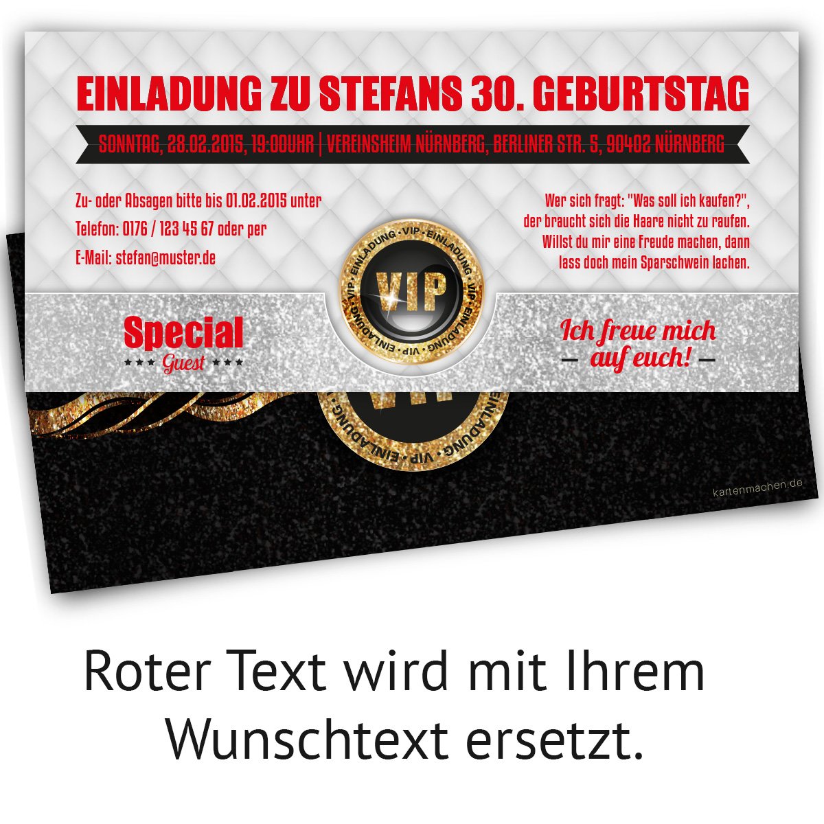 Geburtstagseinladungen VIP Ticket Style - 10 Stück Mit UV-Lack