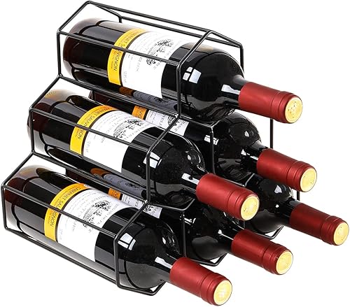 PENGKE Estante de vino independiente para 6 botellas, soporte de almacenamiento de vino para encimera de vino tinto y blanco, negro