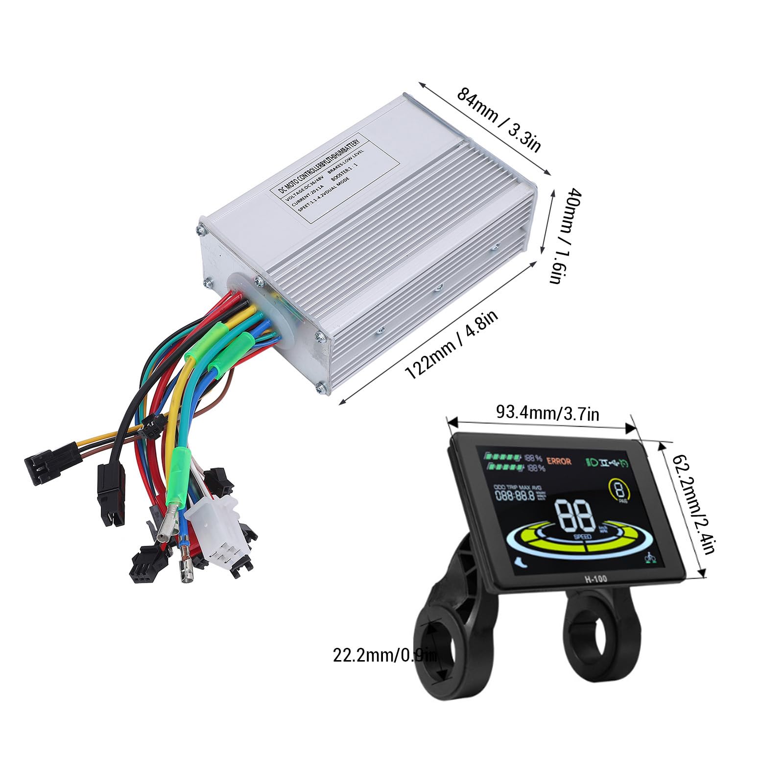 BuyWeek Kit de Contrôleur de Moteur Sans Balais, 36V 48V 350W 500W 20A 3 Modes Contrôleur d'Onde Sinusoidale avec Écran d'Affichage LCD Couleur H100 pour Vélo Électrique Trottinette Électrique