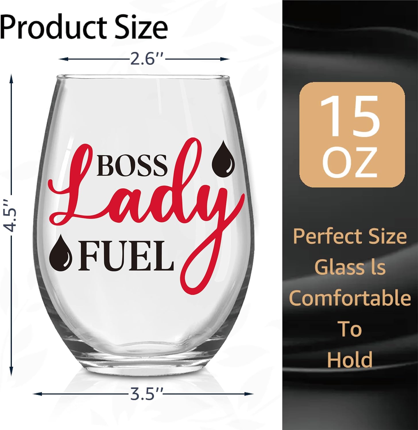 Boss Lady Fuel Wine Glass with Gift Box, Unique Gifts for Women, Christmas Birthday Thank You Gifts for Coworker Wine Lover, Holiday Present for Female Entrepreneur Lady Boss Mom - Image 2