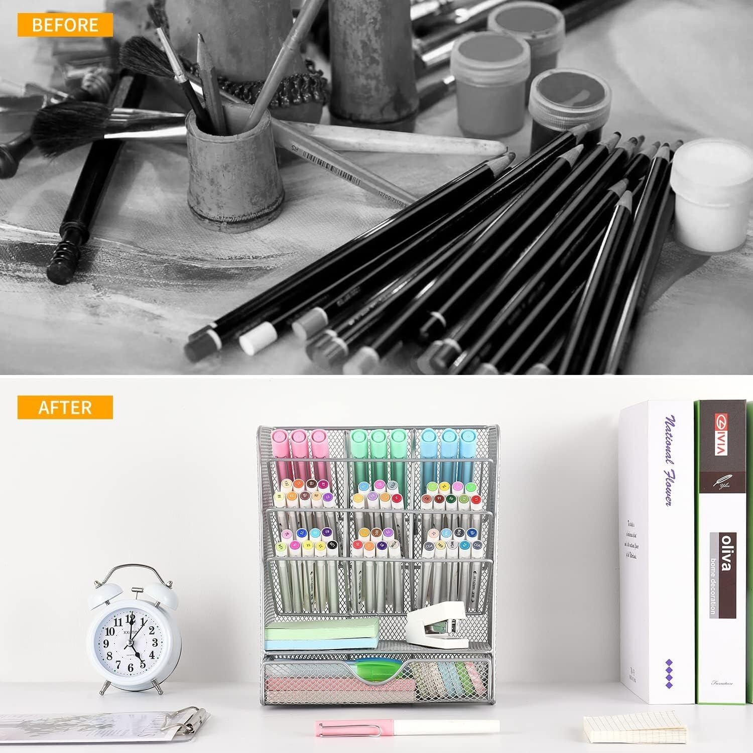 Schreibtisch Organizer Stiftehalter Schreibtisch Stifthalter Aus Metall, Stiftehalter Für Den Schreibtisch, Schreibtisch-Organizer Mit Schublade Für Schule, Zuhause, Kunstbedarf Organizer Büro ( Color
