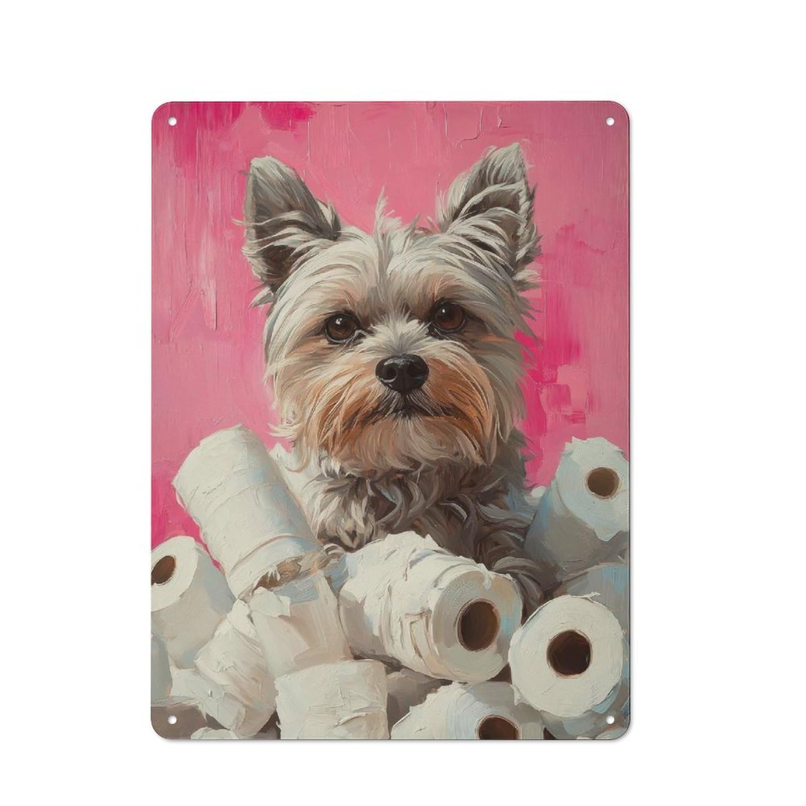Junmoney Yorkie Dog With Toilet Paper Painting Yorkie Metal Plaque 40X30cm With Toilet Print For Garage Wall, Retro Decor, For Garage Decor Collectors Refreshing A Room In Autumn