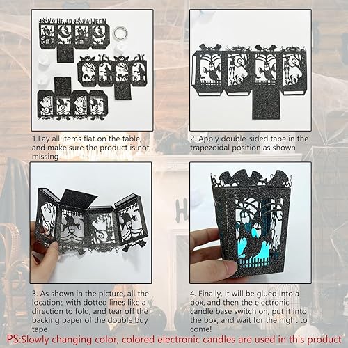 Miniatura 7 de 3 piezas de velas LED sin llama de Halloween, portavelas aterradoras para velas de té de Halloween, pantallas de lámparas de telaraña, envoltorios