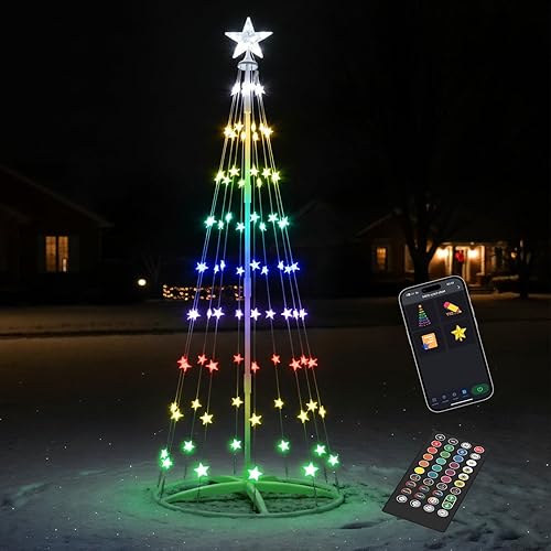 Luces inteligentes de árbol de Navidad de 7 pies, 100 luces LED, estrella  Aplicación programable RGB regulable árbol iluminado con bricolaje, 42