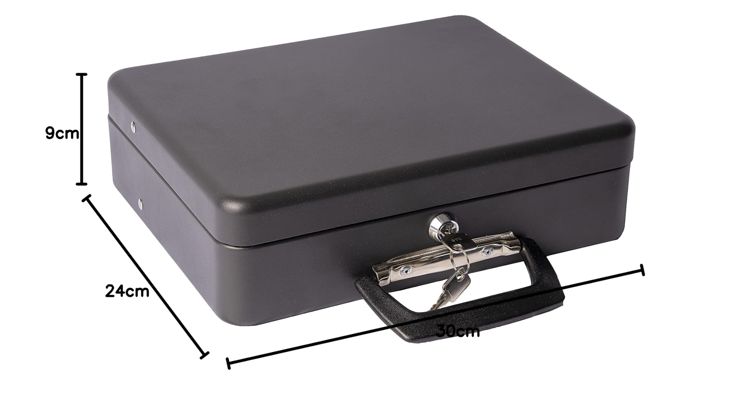 Arregui, Cashier Clip C9244H-EUR Caja Caudales con Llave para Contar y Transportar Dinero, Caja de acero con bandeja para Monedas y clips Billetes, Caja fuerte portatil con asa maletín, Negro
