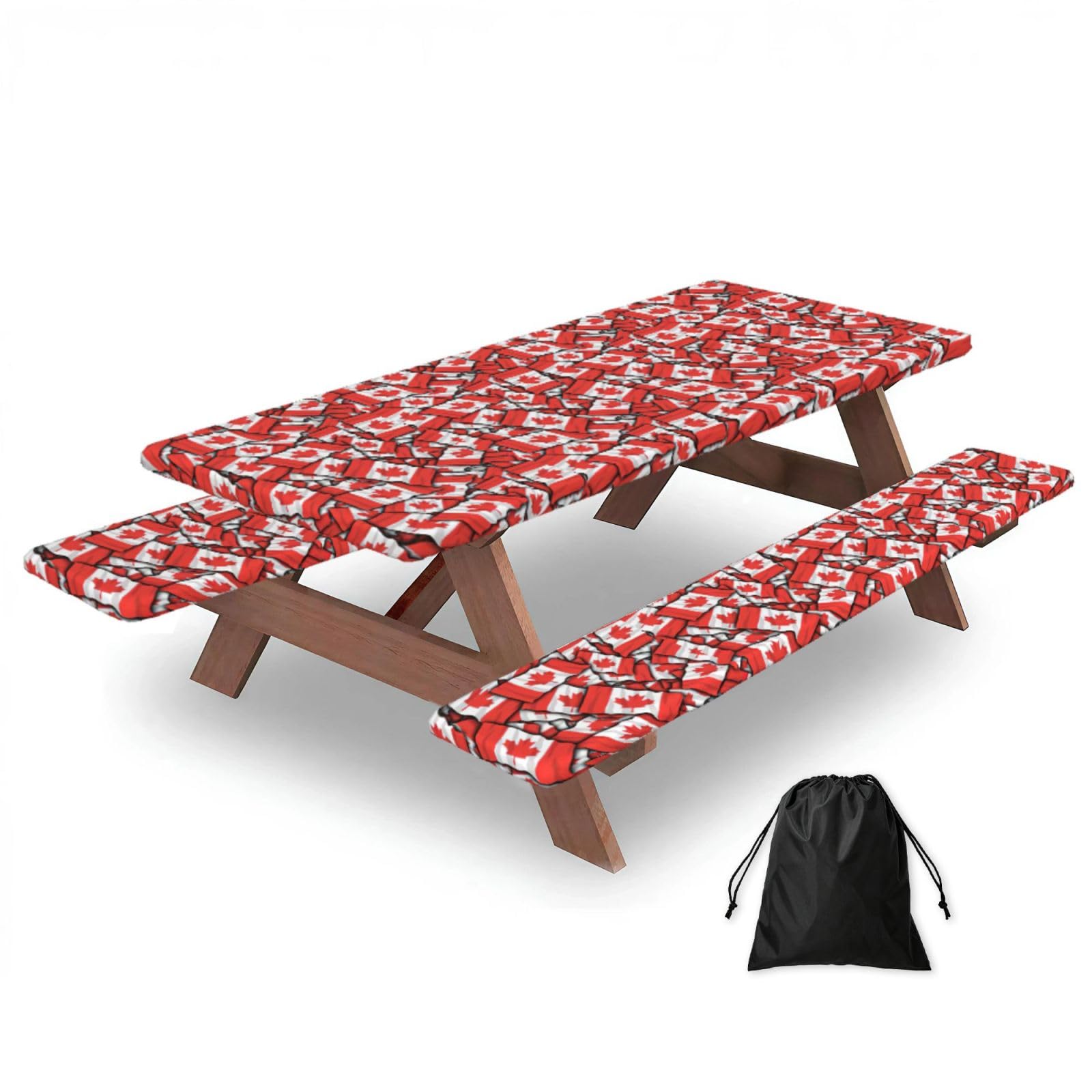 Yqxwjl Black Canadian Flag Print Camping Essentials Waterproof Camping Table And Bench Cover With Drawstring Bag 183 Cm