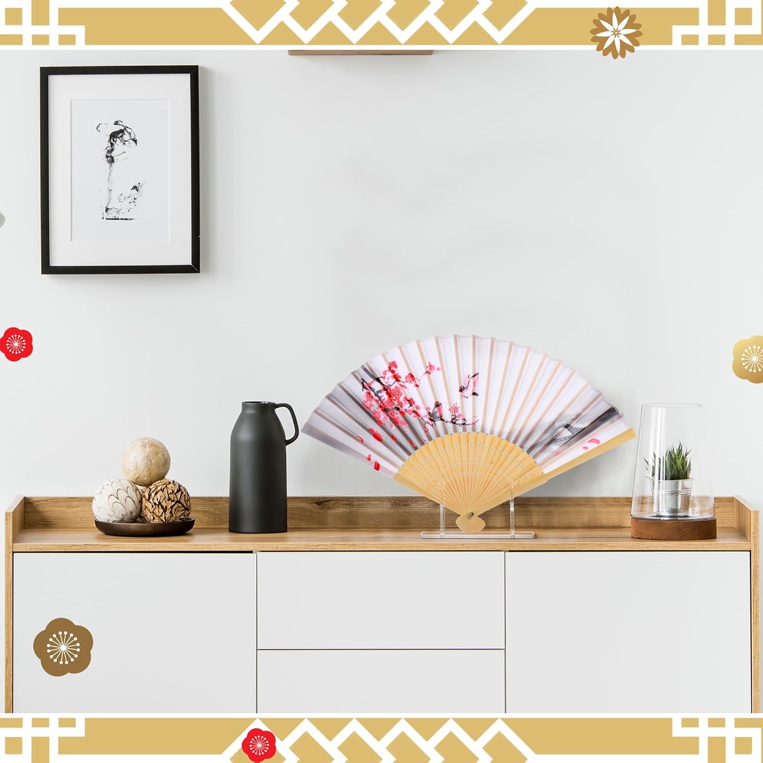 Roowest 2 Pcs Acrylic Fan Display Stand Folding Clear Fan Holder Easel Japanese Chinese Hand Fan Stand Foldable Handheld Fan Display Stand Base Fan Organizer