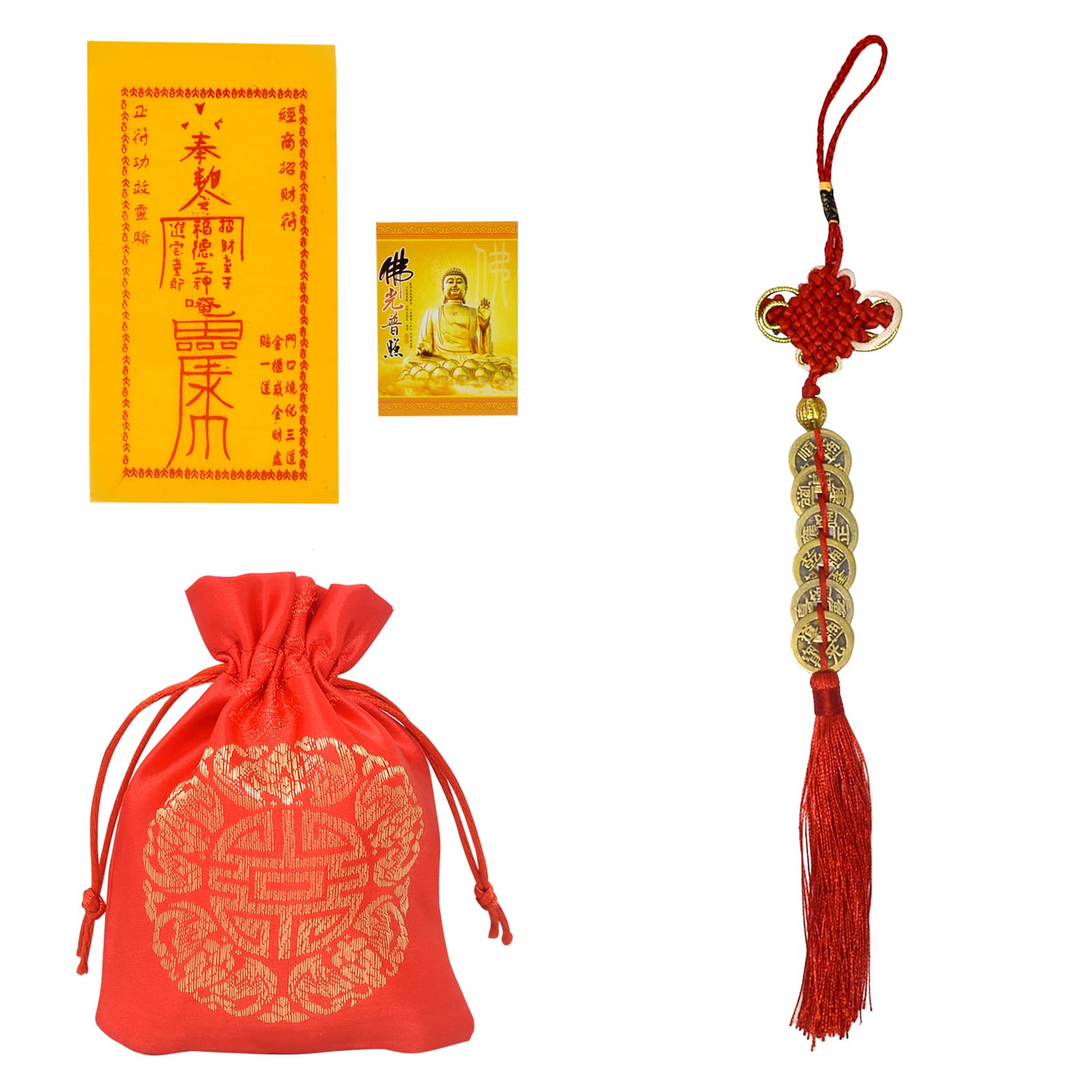 Fengshuibringluck Feng Shui Five Emperor Money Coins for Fortune and Success with Chinese Knot Fortune Coins (6 Coins)