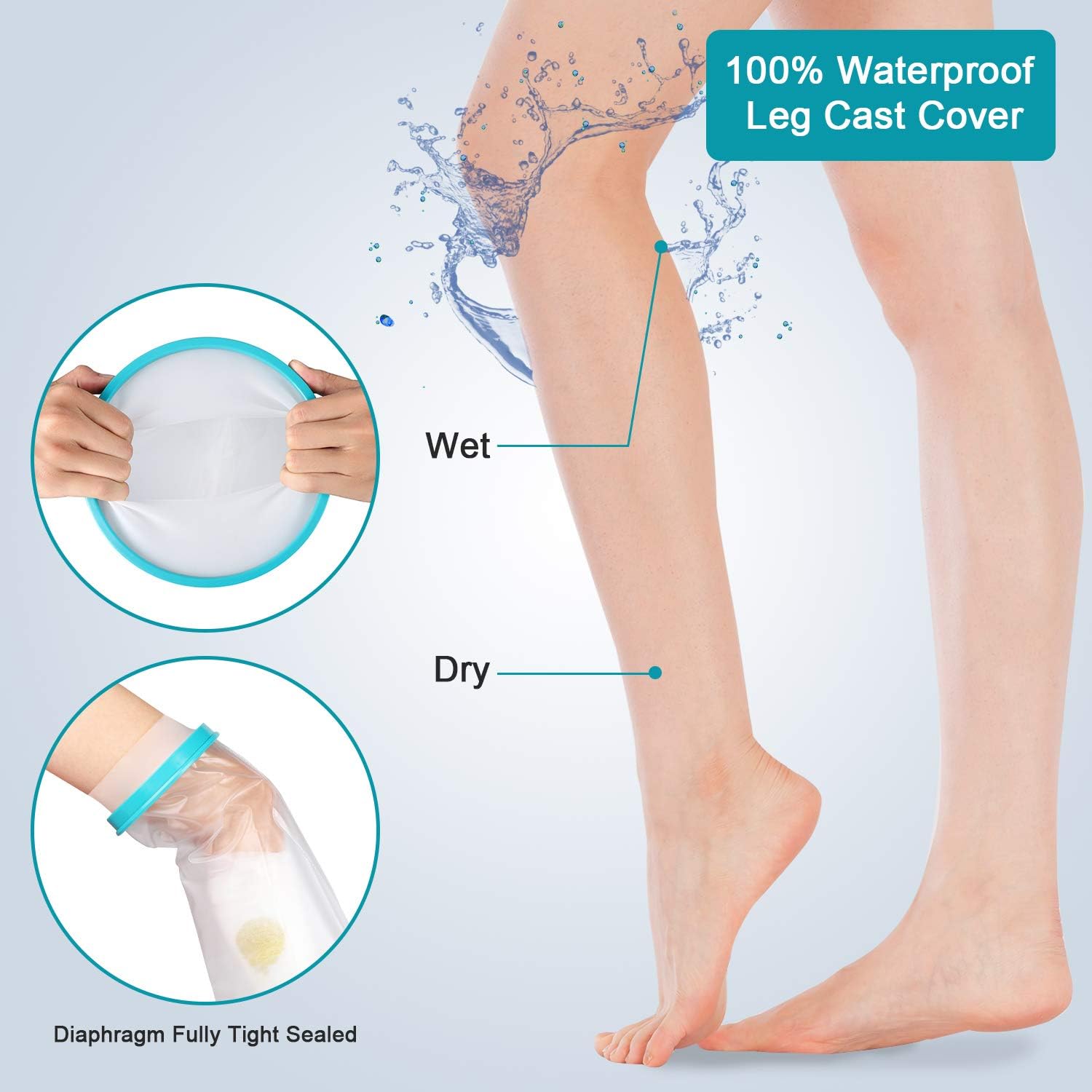 [2020 New Upgrade]Adult Waterproof Leg Cast Wound Cover Protector for Shower Bath, Leg Cast Sleeve Bag Covers for Broken Legs, Foots, Reusable Bandage Cover Dressing Protector-24.4 inches : Health & Household