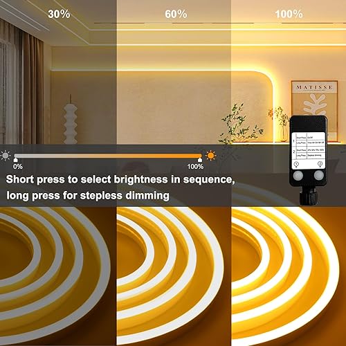 Miniatura 3 de Cuerda de luces LED de neón de 33 pies, 1200 luces LED de neón regulables con temporizador, impermeable, de silicona, flexible, tira de luces LED