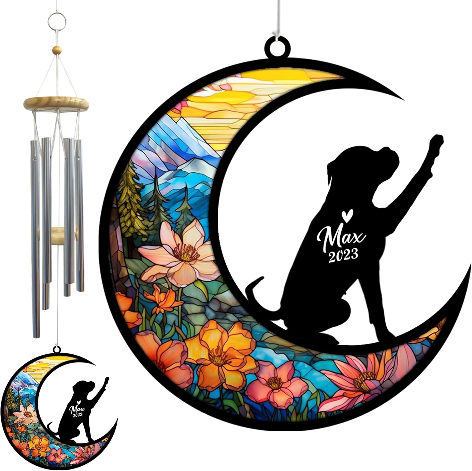 Boxer Dog Wind Chimes Memorial, Personalized Pet Memorial Windchime for Dogs