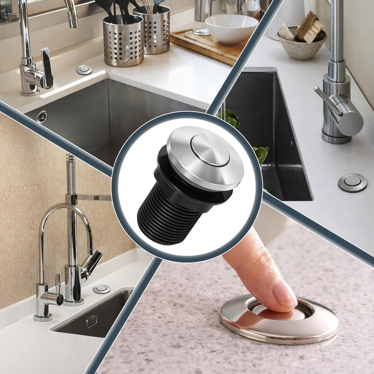 2026 Upgraded Sink Top Push Button with Air Hose Replacement, Air Switch Button for Garbage Disposal Air Actived Switch Sink Garbage Disposal Parts by Ketofa