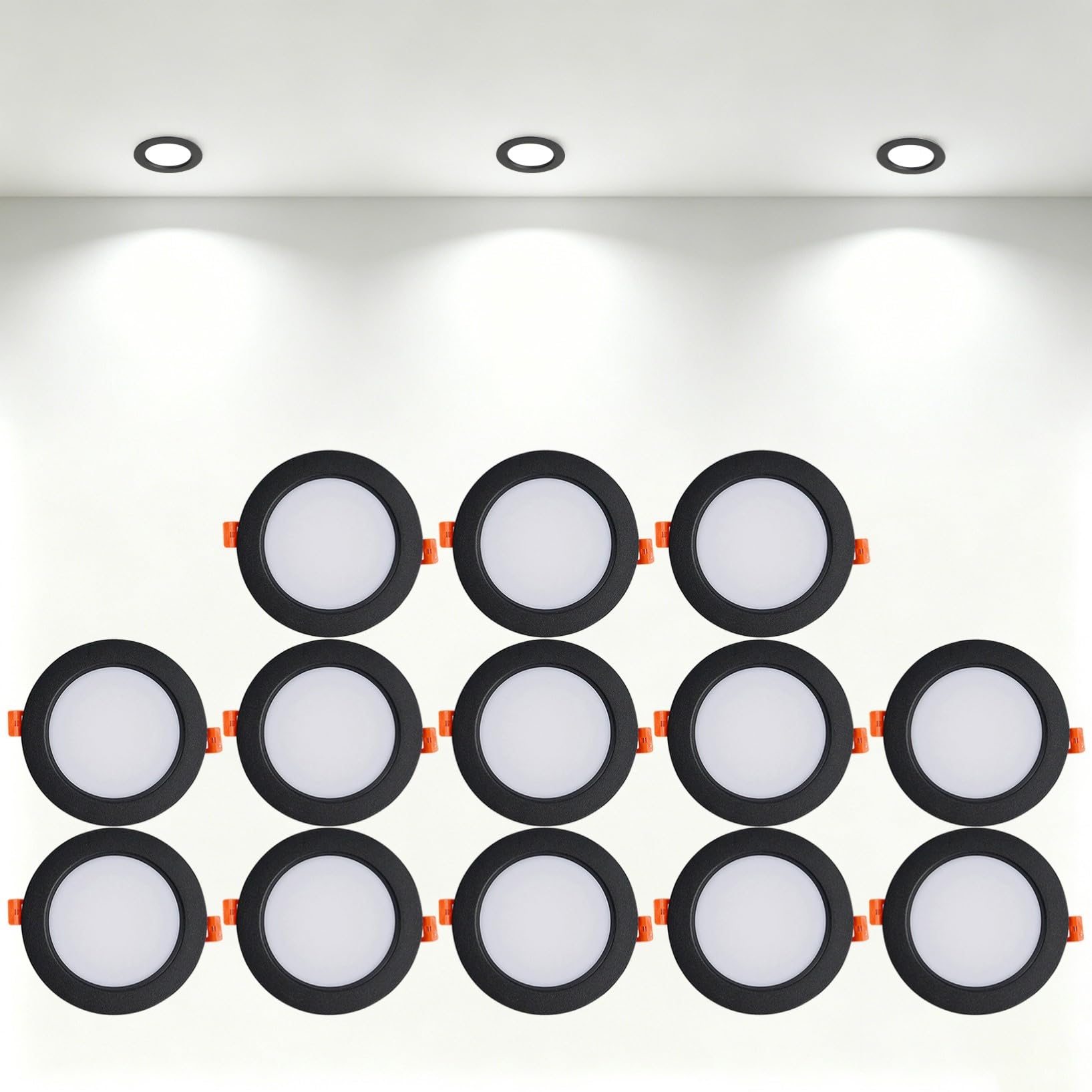 VOGHMOLD 12W Ultra Slim LED Downlight Recessed Ceiling Light 4 inch, 6000K Spot Lights Black Aluminum Trim, Cut Φ110-130mm, AC110-240V Panel Lighting for Office Hallway Closet, 13 Pack