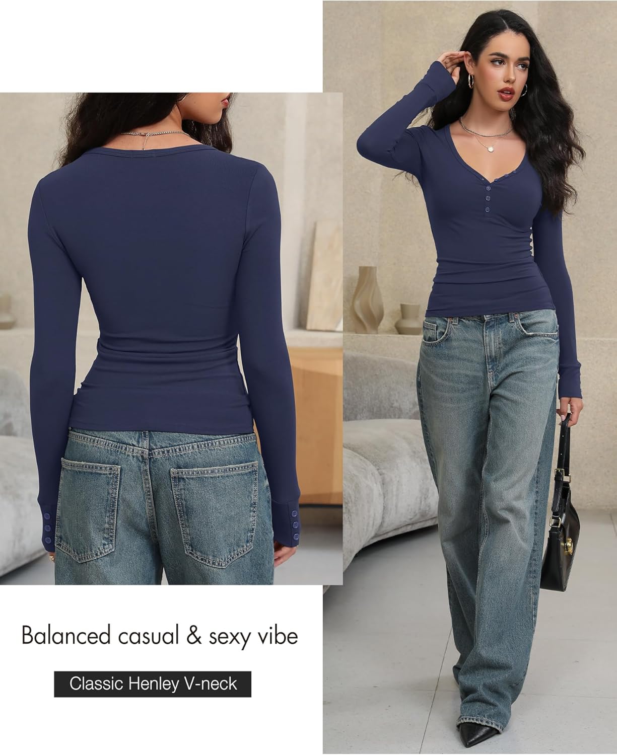 Prettywear Women Long Sleeve Henley Shirts V Neck Button Tight Slim Fitted Top Going Out Tees 2025 Trendy Spring Fall - Image 5