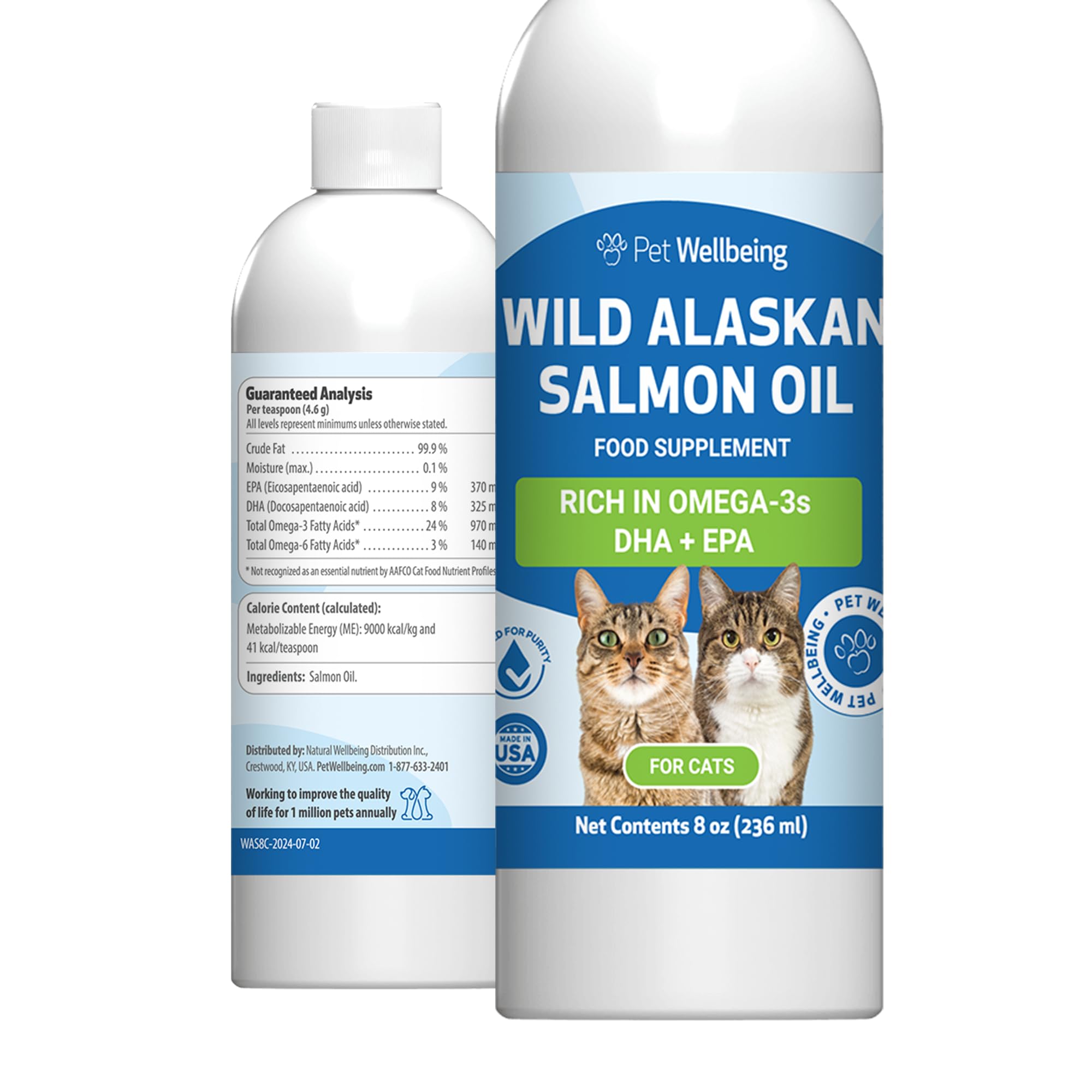 Pet Wellbeing Wild Alaskan Salmon Oil for Cats, Wild-Caught, Cold-Processed