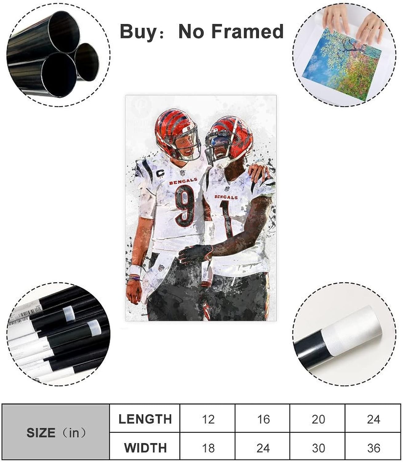 Joe Burrow Ja'Marr Chase Poster Canvas Poster Bedroom Decor Sports Landscape Office Room Decor Gift Unframe: 12x18inch(30x45cm) - Image 2